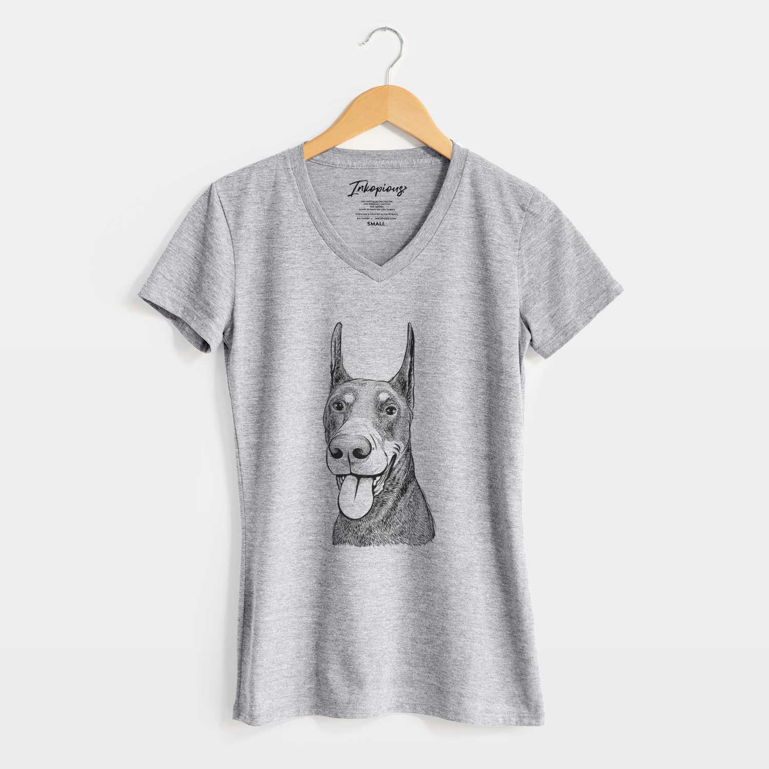 Bare Happy Sunny the Doberman Pinscher - Women's V-neck Shirt