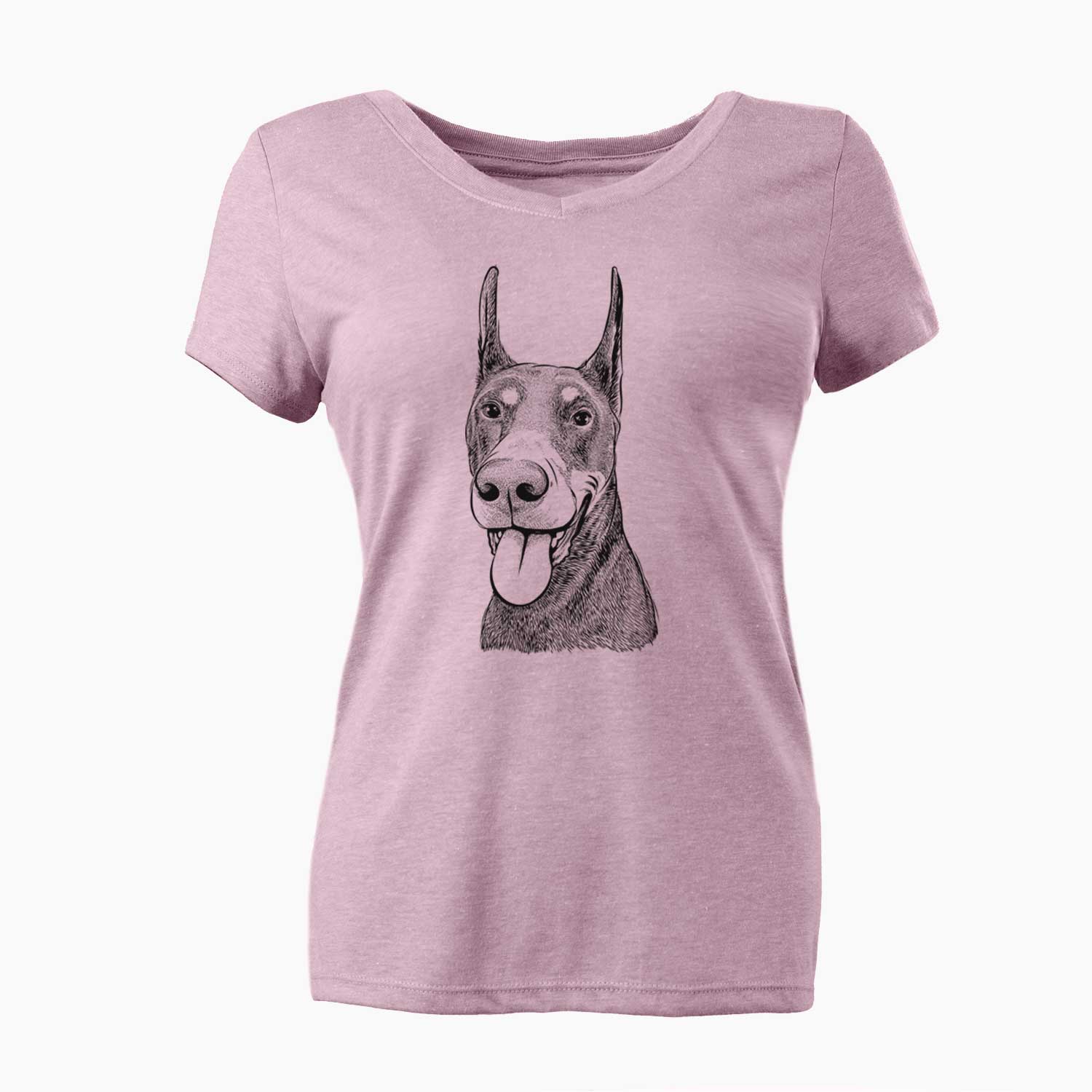 Bare Happy Sunny the Doberman Pinscher - Women's V-neck Shirt
