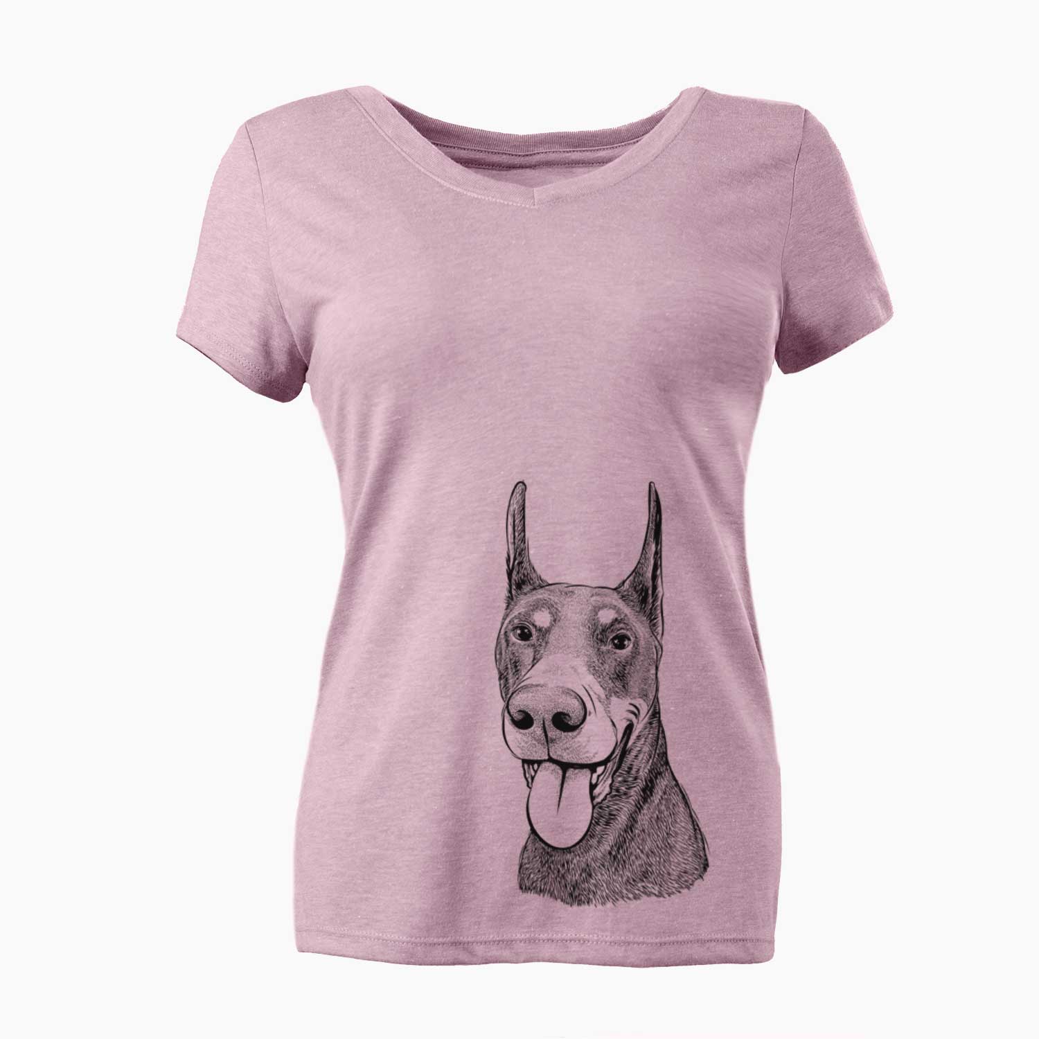 Bare Happy Sunny the Doberman Pinscher - Women's V-neck Shirt