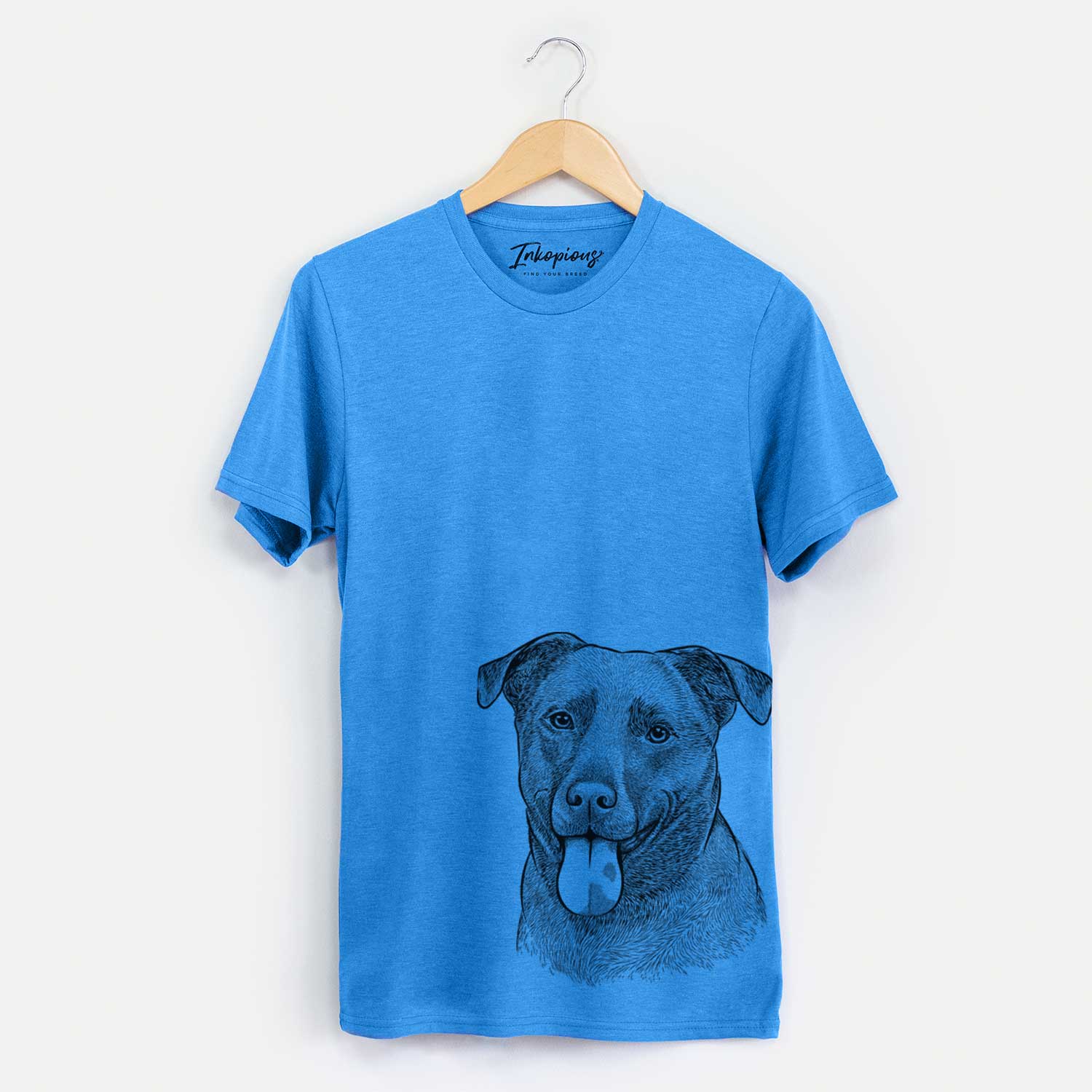 Hand-drawn sketch of Harbor the Mixed Breed on a Blue Unisex crewneck
