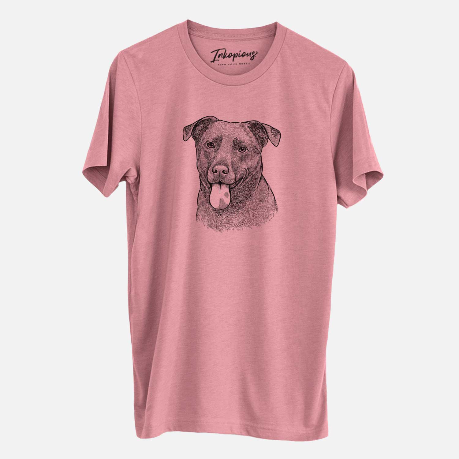 Hand-drawn sketch of Harbor the Mixed Breed on a Mauve Unisex crewneck
