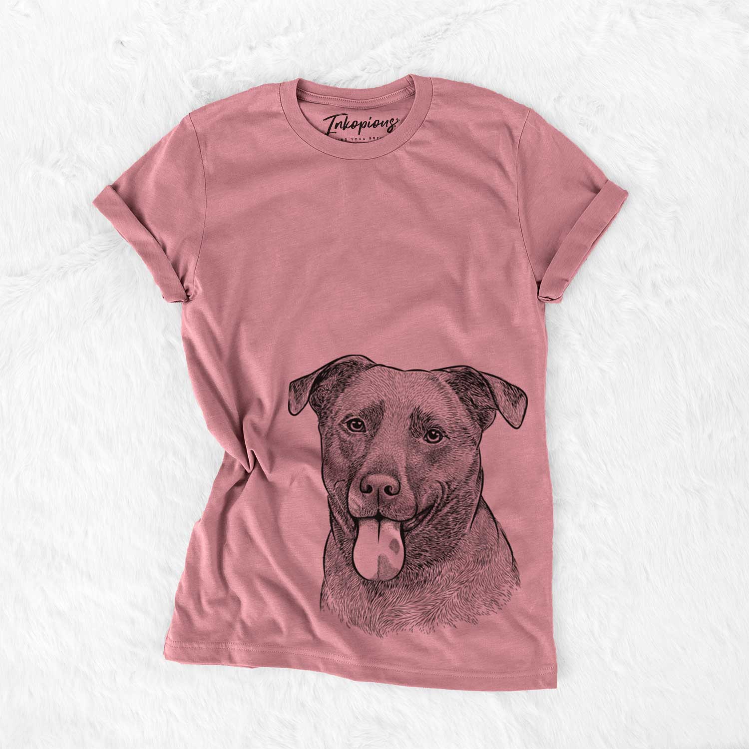 Hand-drawn sketch of Harbor the Mixed Breed on a Mauve Unisex crewneck