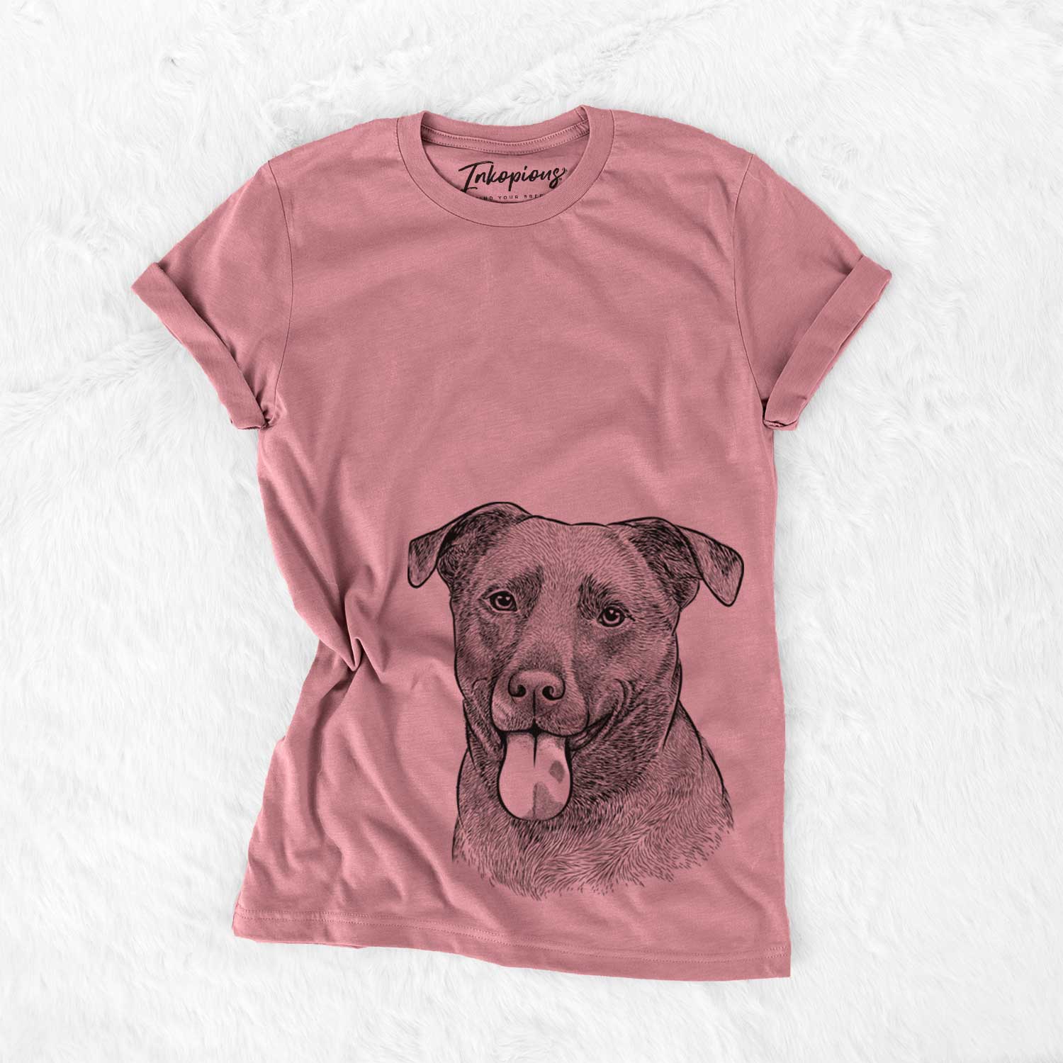 Hand-drawn sketch of Harbor the Mixed Breed on a Mauve Bella Canvas Unisex Crewneck