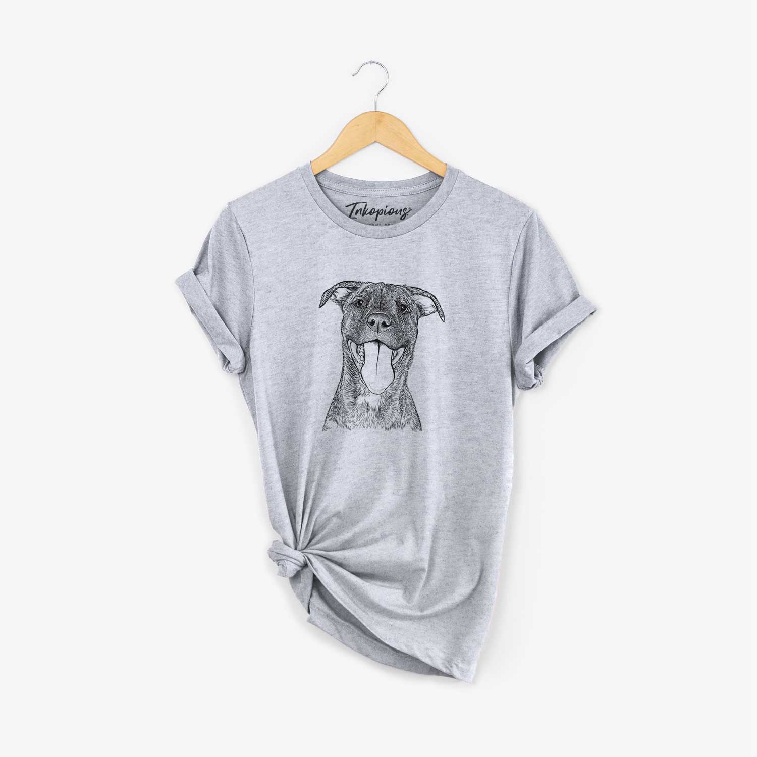 Hand-drawn sketch of Harley the Pitbull Mix on a Grey Unisex crewneck