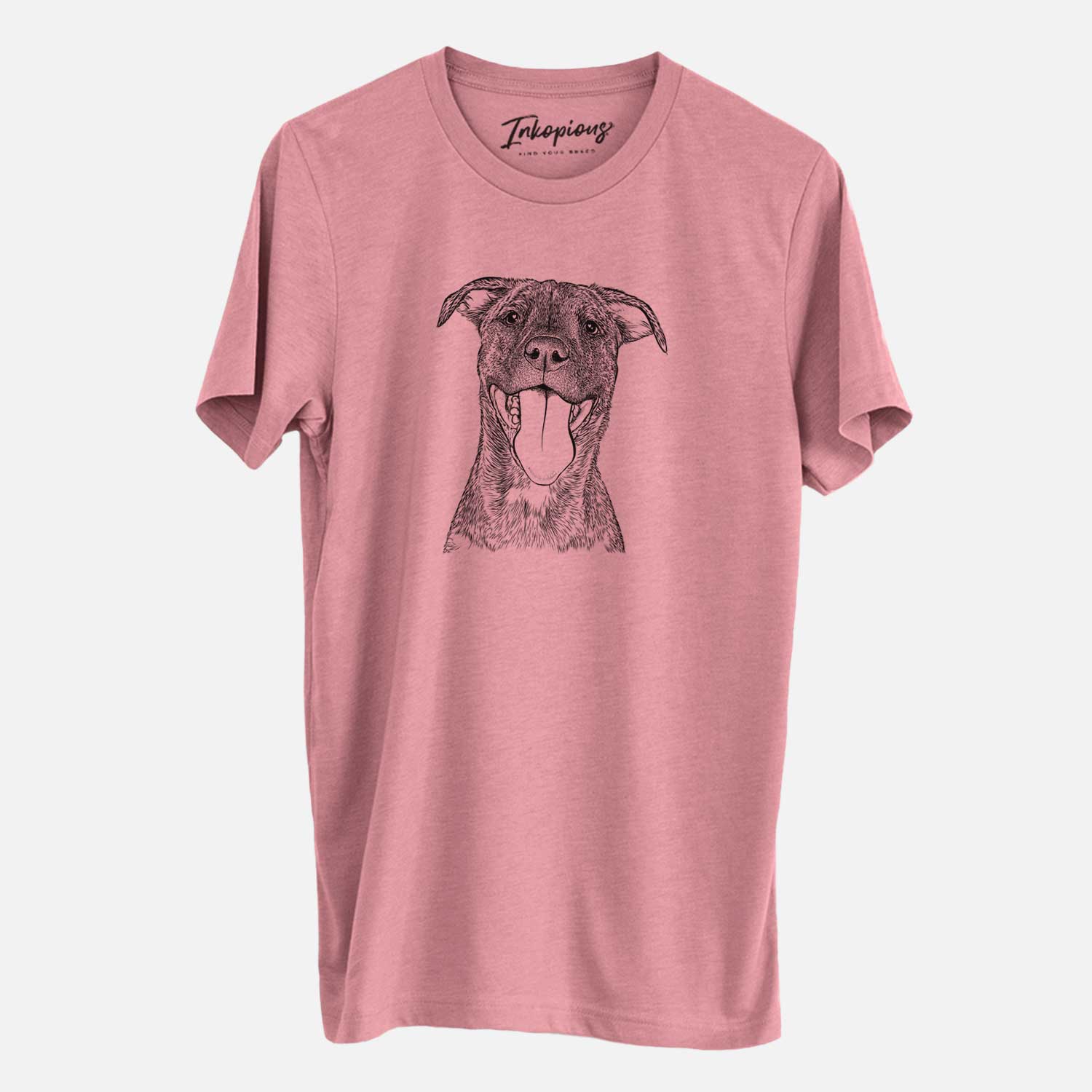 Hand-drawn sketch of Harley the Pitbull Mix on a Mauve Unisex crewneck