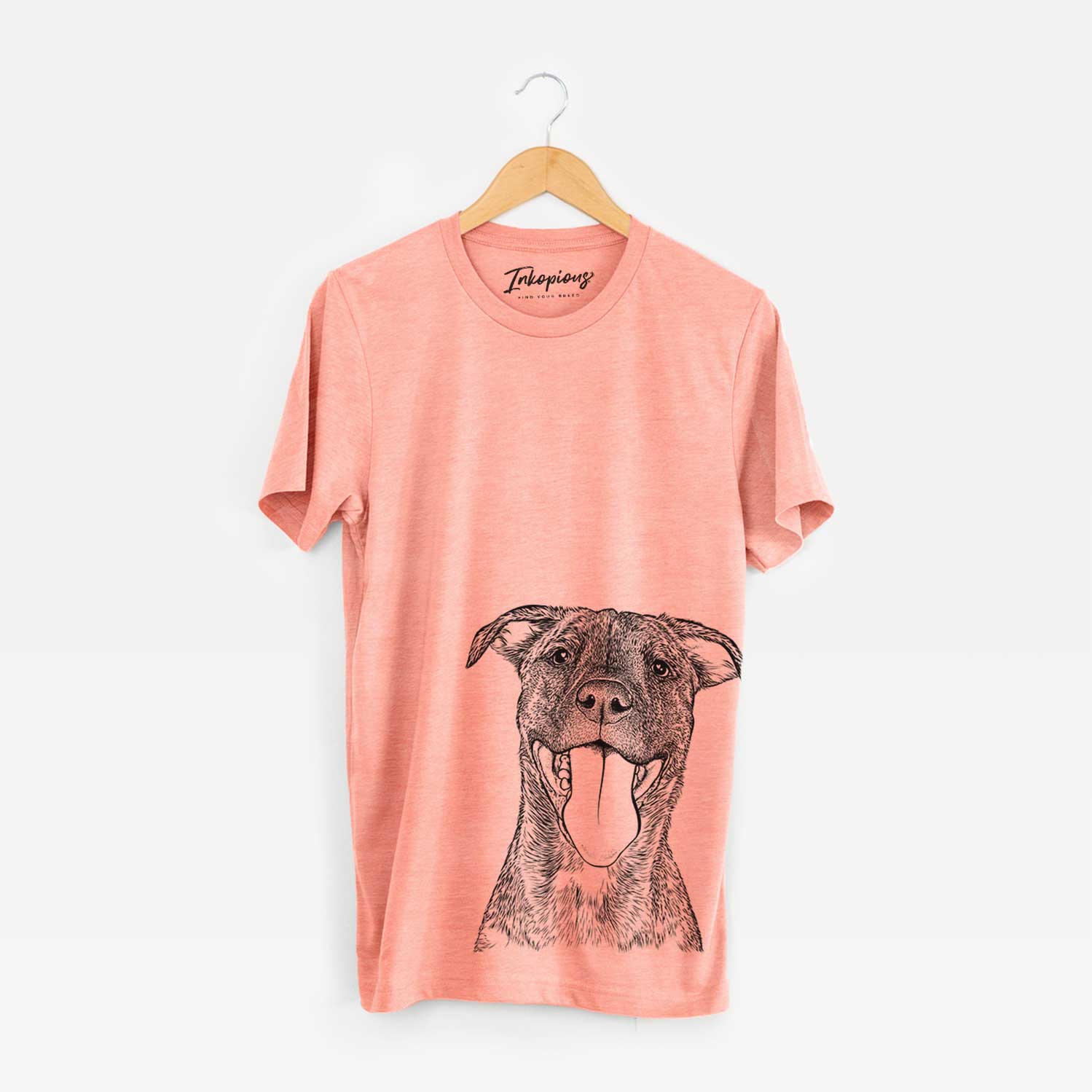 Hand-drawn sketch of Harley the Pitbull Mix on a Sunset Bella Canvas Unisex Crewneck