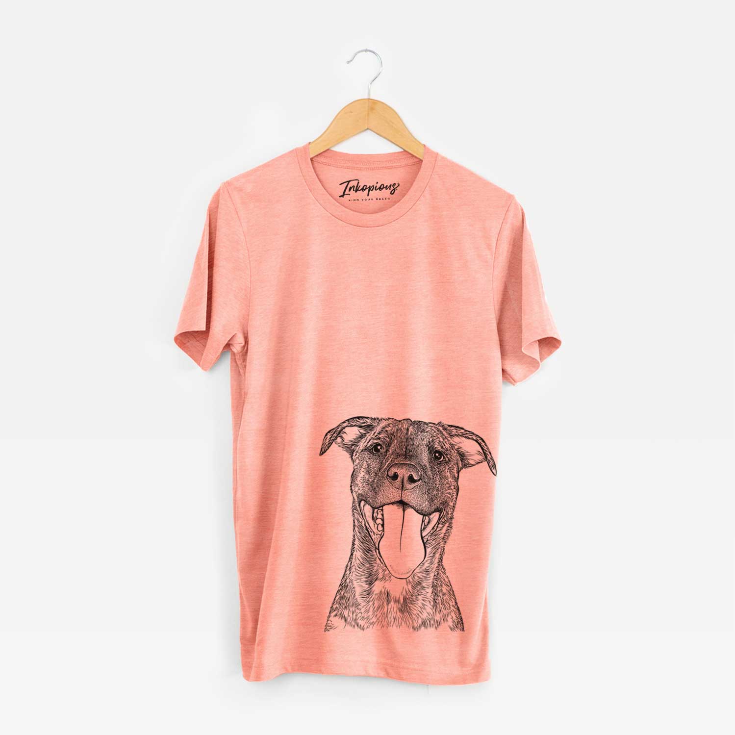 Hand-drawn sketch of Harley the Pitbull Mix on a Sunset Unisex crewneck