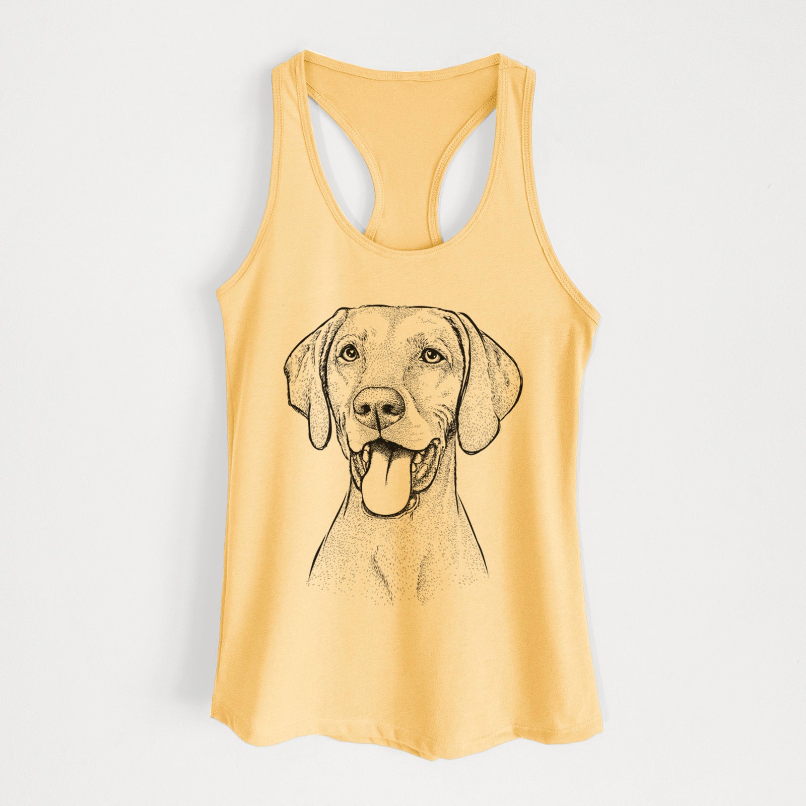 Hand-drawn sketch of Harper the Vizsla on a Banana Cream Women's racerback tanktop
