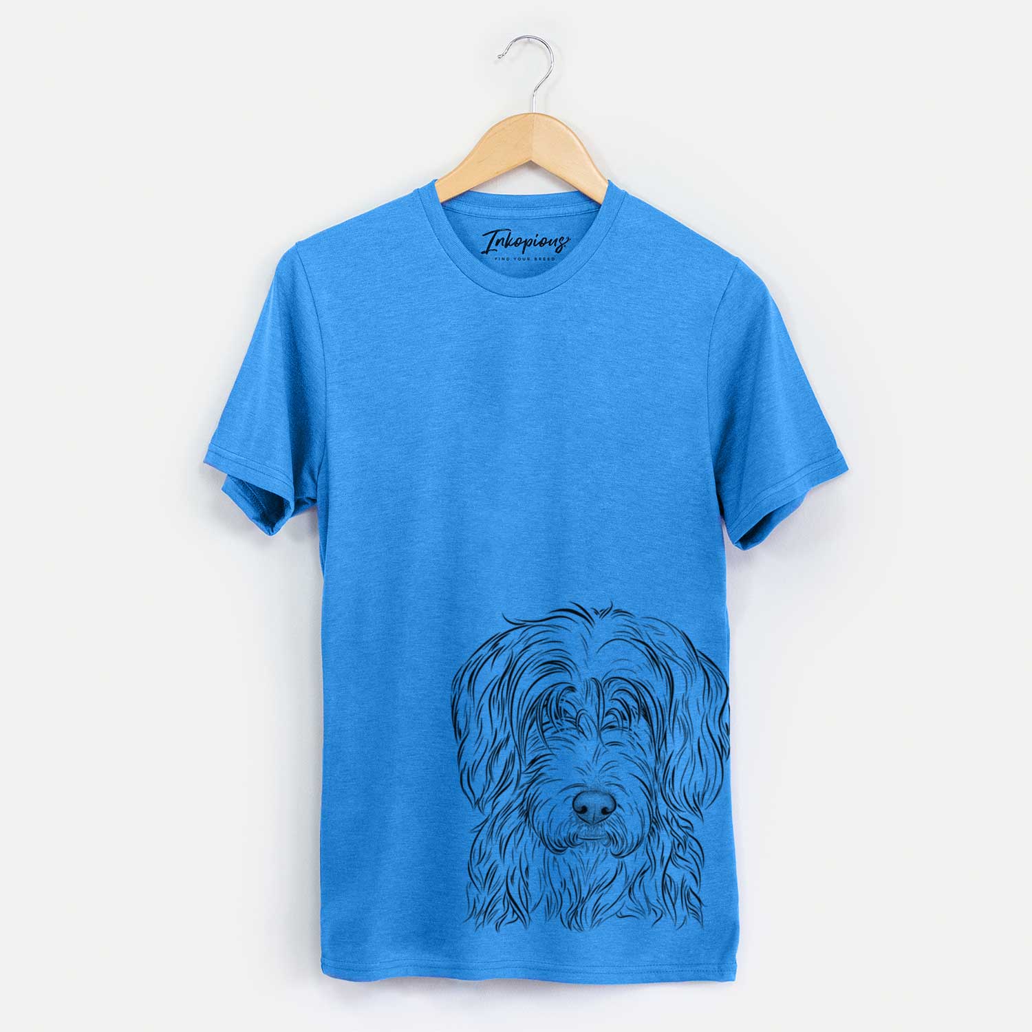 Hand-drawn sketch of Harry the Mixed Breed on a Blue Unisex crewneck