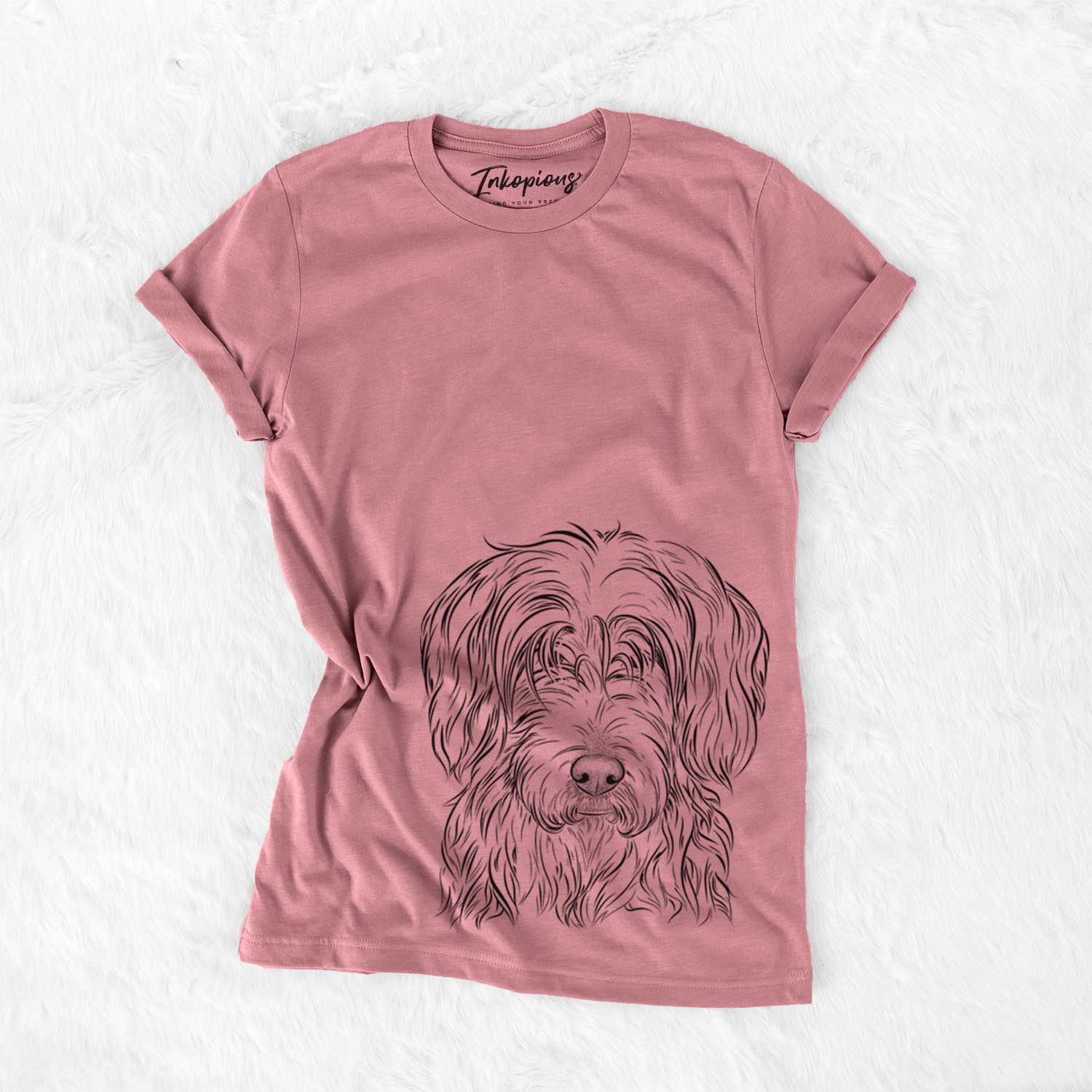 Hand-drawn sketch of Harry the Mixed Breed on a Mauve Unisex crewneck