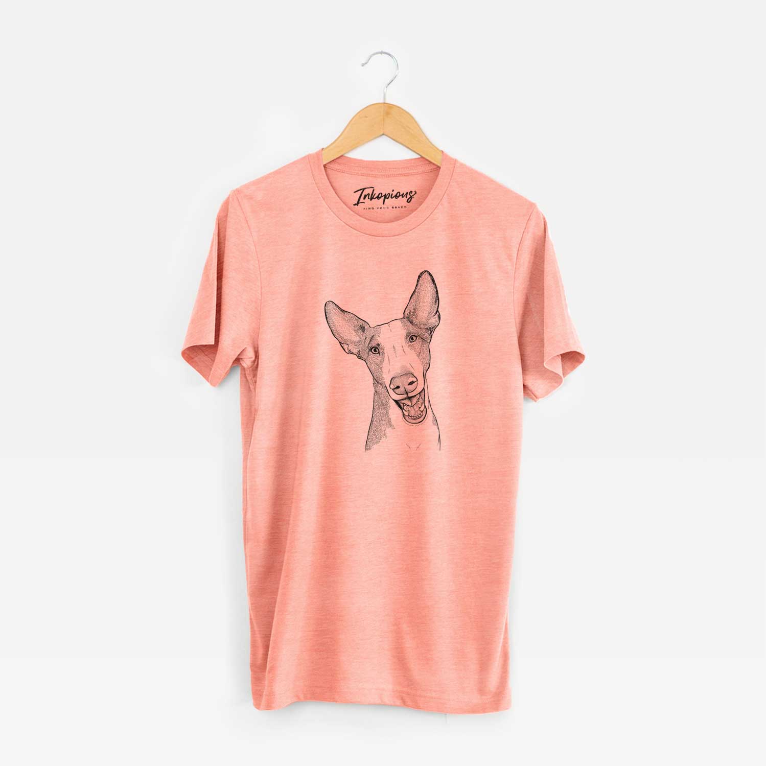 Hand-drawn sketch of Havok the Ibizan Hound on a Sunset Unisex crewneck