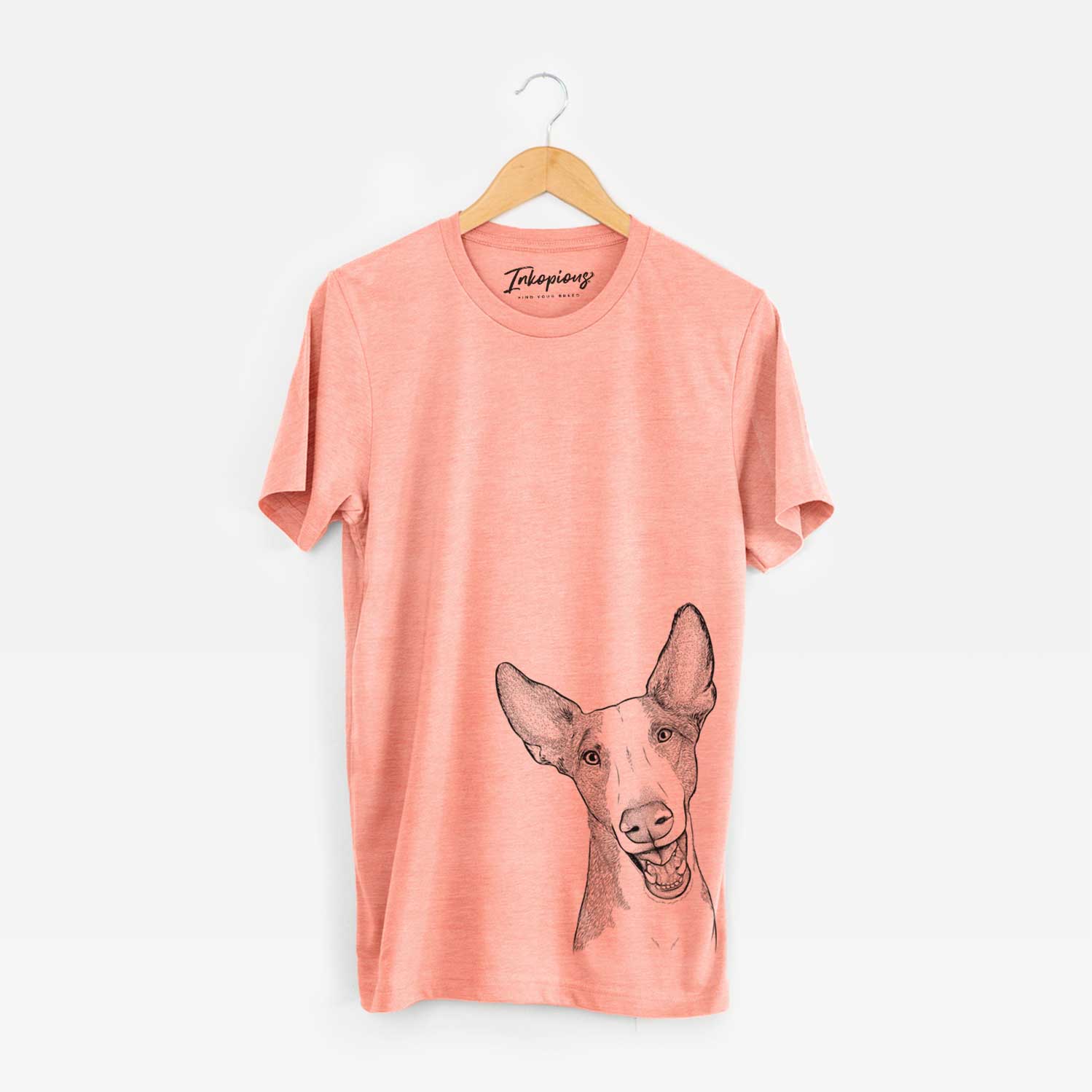 Hand-drawn sketch of Havok the Ibizan Hound on a Sunset Unisex crewneck