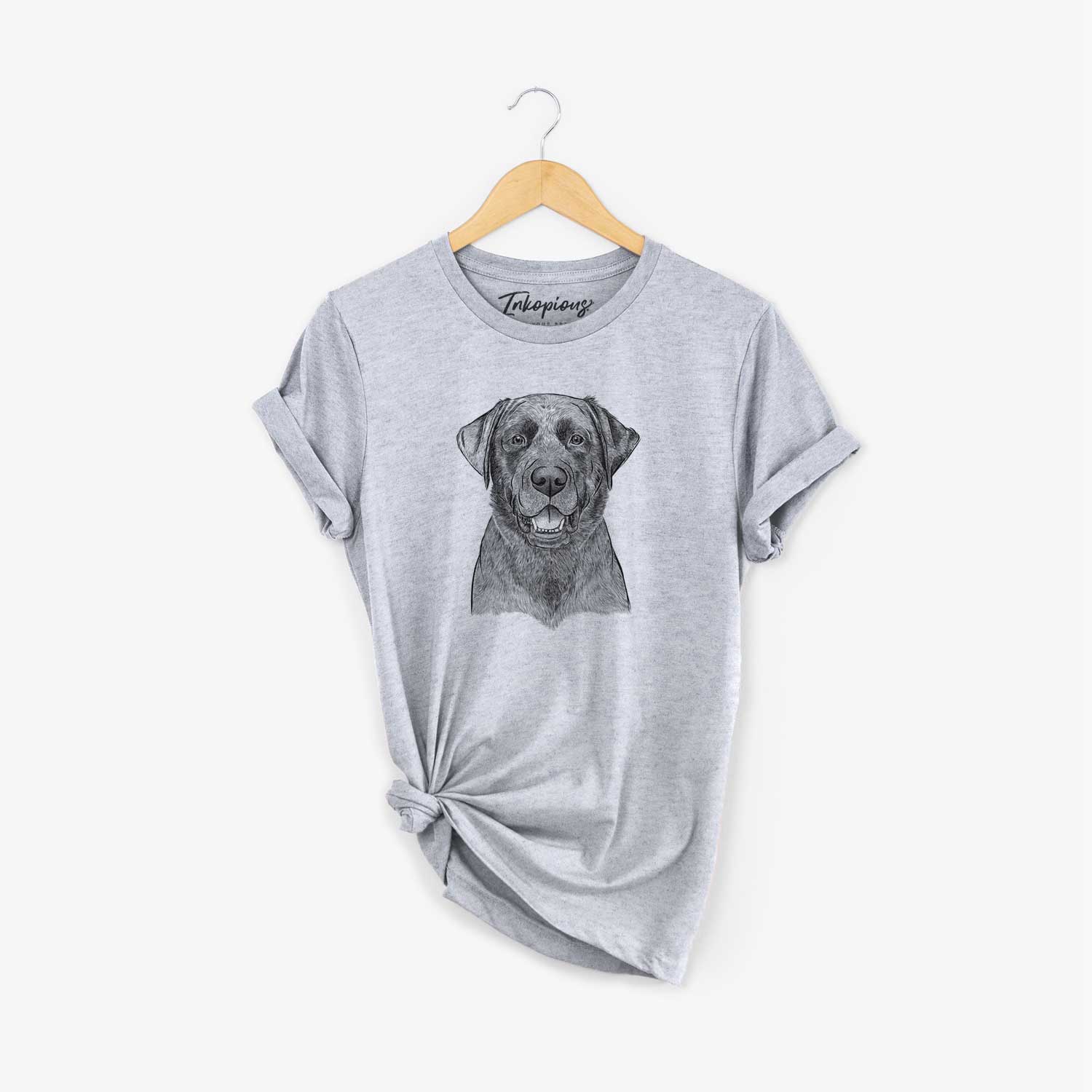 Hand-drawn sketch of Heath the Black Lab on a Grey Unisex crewneck