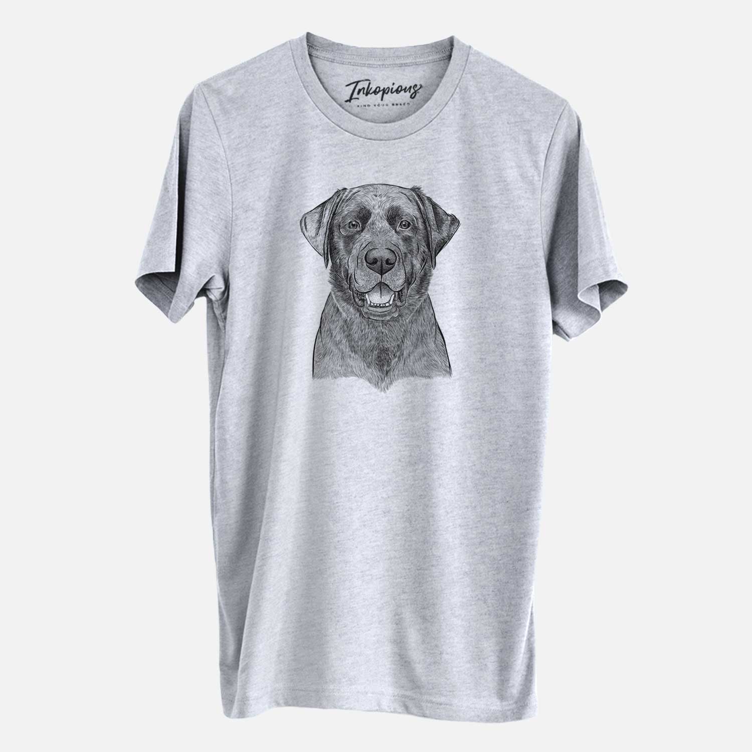 Hand-drawn sketch of Heath the Black Lab on a Grey Unisex crewneck