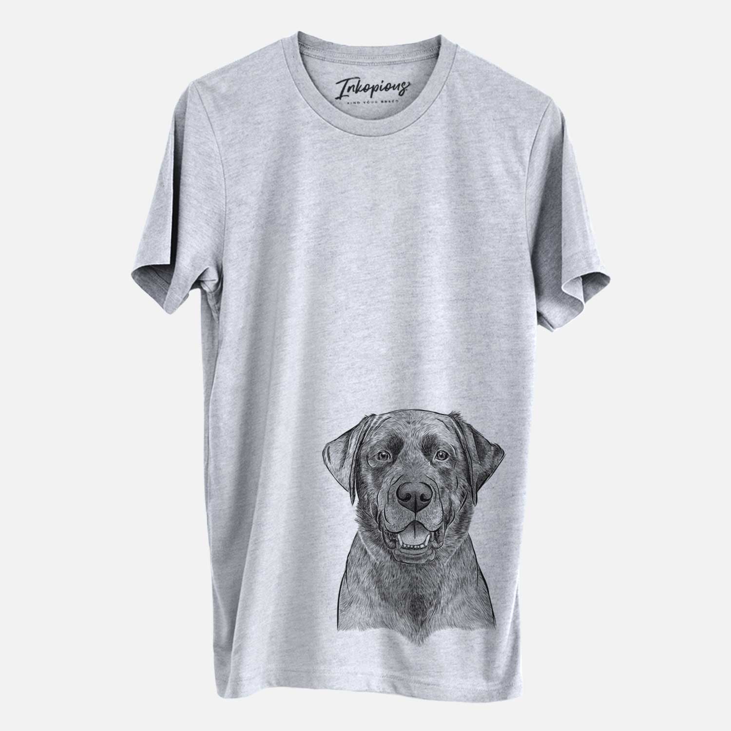 Hand-drawn sketch of Heath the Black Lab on a Grey Unisex crewneck