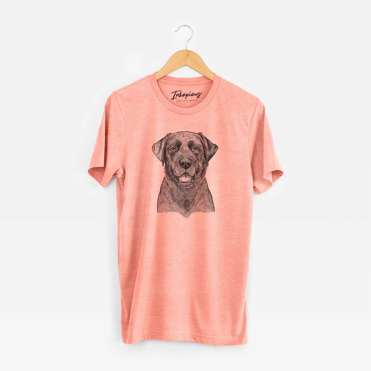 Hand-drawn sketch of Heath the Black Lab on a Sunset Unisex crewneck