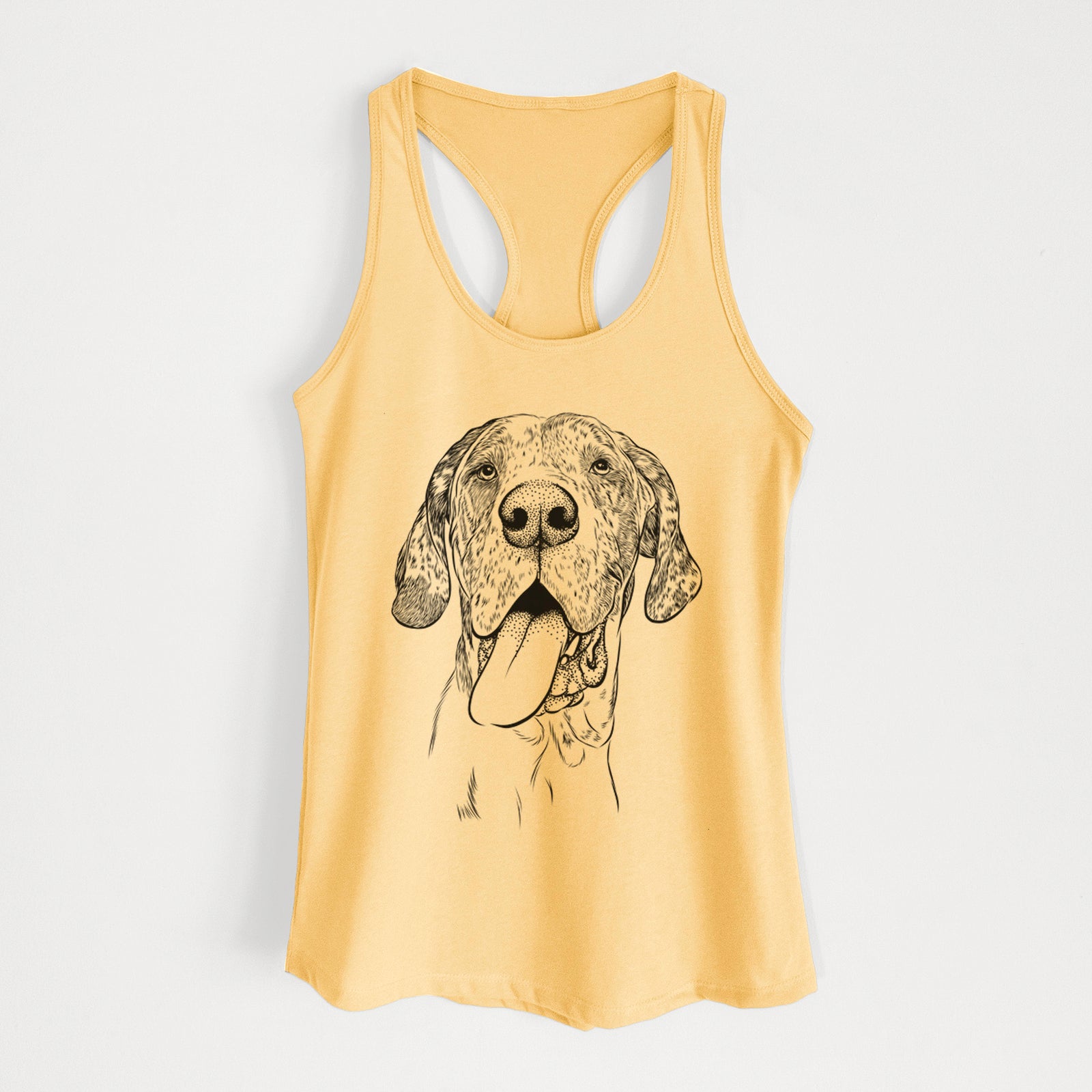 Hand-drawn sketch of Hennessey the Great Dane on a Banana Cream Women's racerback tanktop