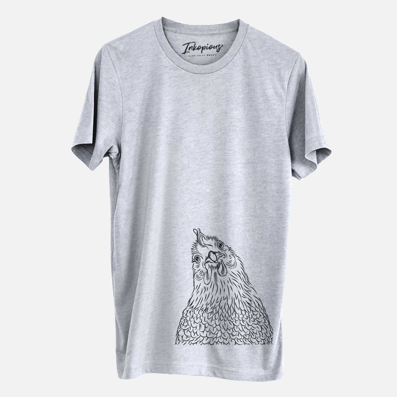 Hand-drawn sketch of Henrietta the Chicken on a Grey Unisex crewneck