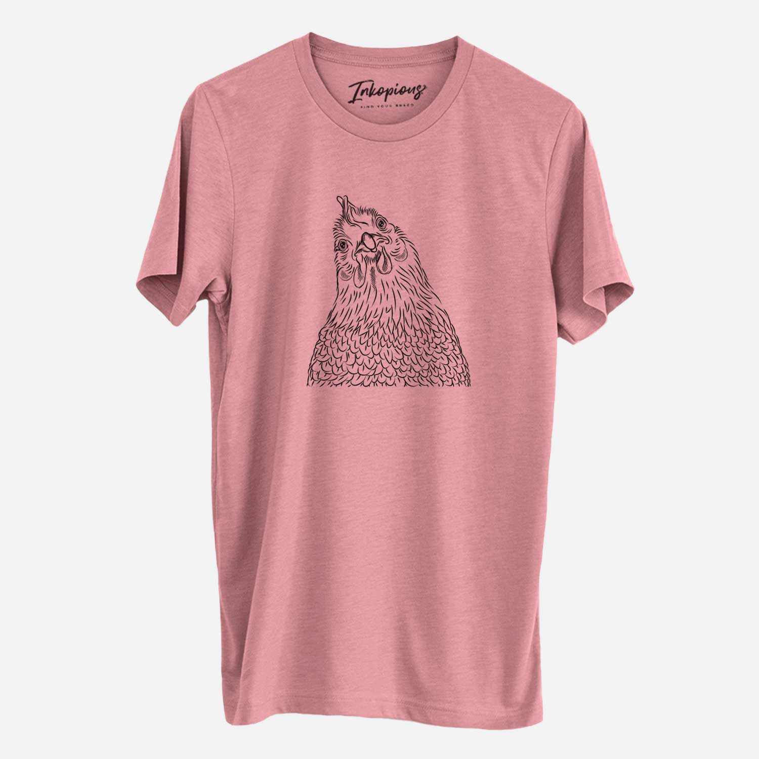Hand-drawn sketch of Henrietta the Chicken on a Mauve Unisex crewneck