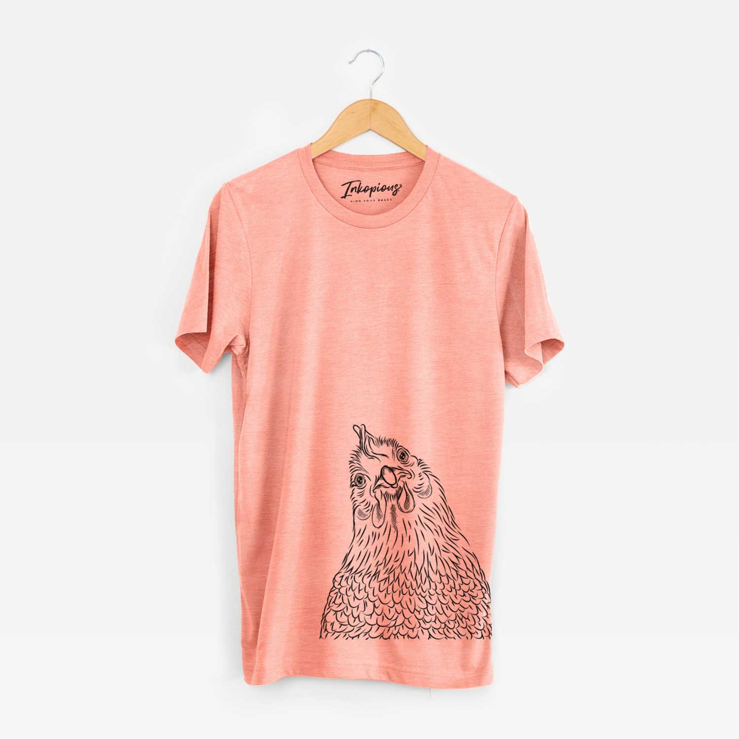 Hand-drawn sketch of Henrietta the Chicken on a Sunset Unisex crewneck