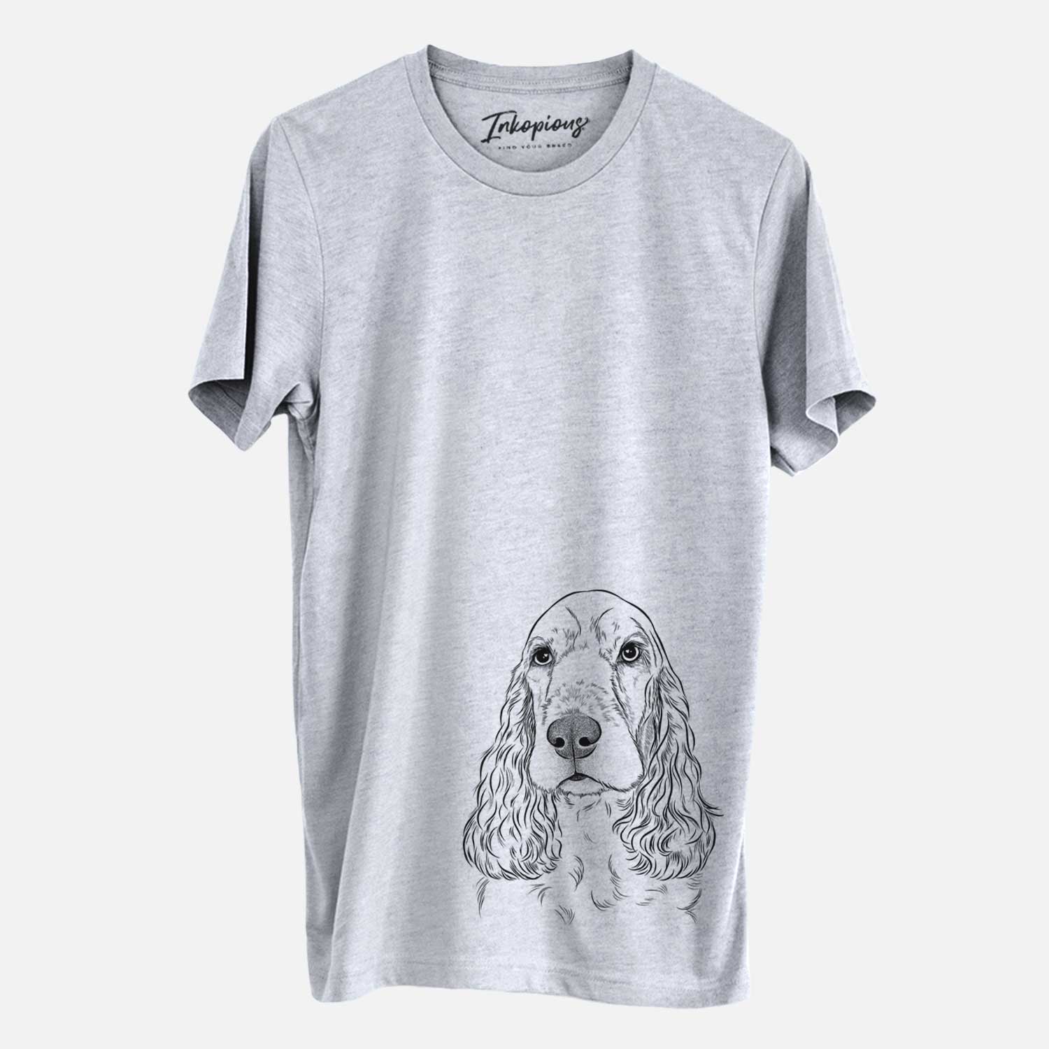 Hand-drawn sketch of Henry the English Cocker Spaniel on a Grey Unisex crewneck