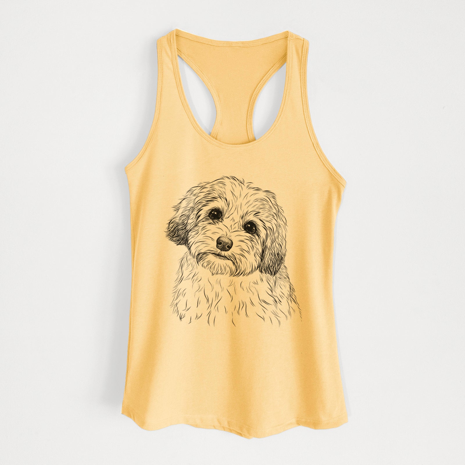 Hand-drawn sketch of Henry the Havanese on a Banana Cream Women's racerback tanktop