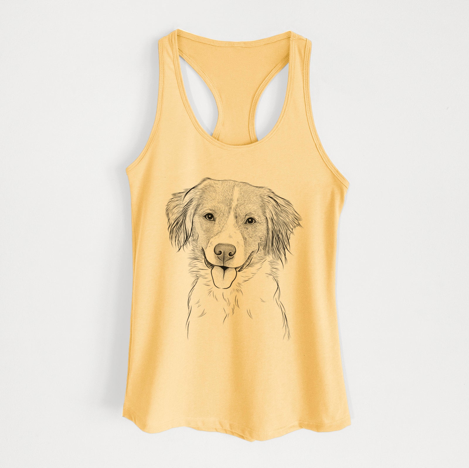 Hand-drawn sketch of Hercules the Nederlandse Kooikerhondje on a Banana Cream Women's racerback tanktop