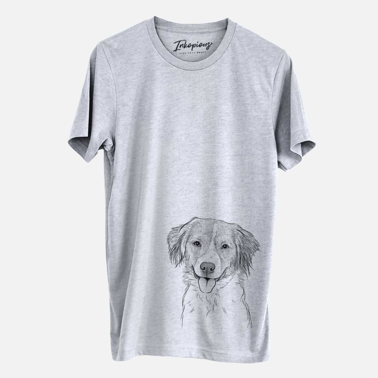 Hand-drawn sketch of Hercules the Nederlandse Kooikerhondje on a Grey Unisex crewneck