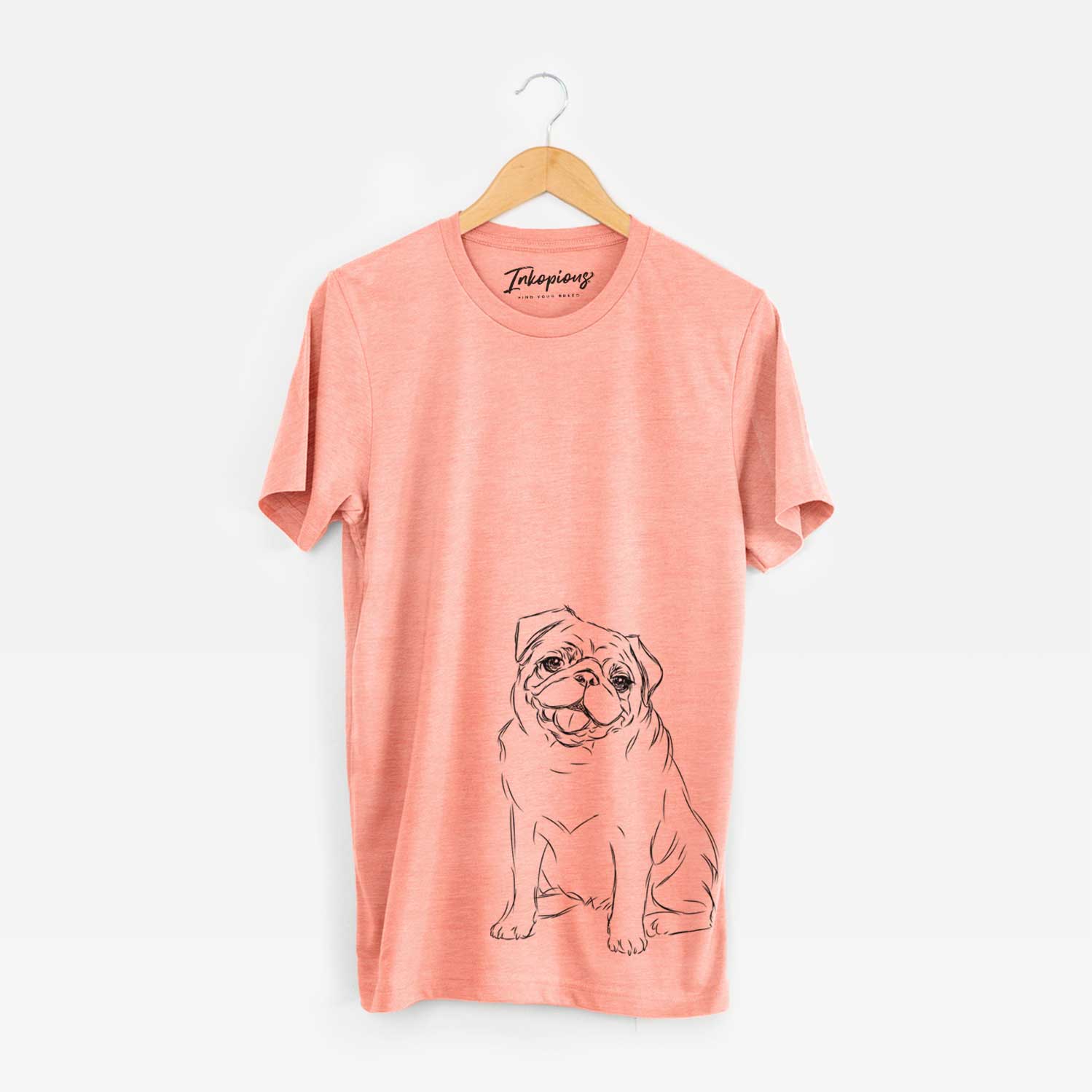 Hand-drawn sketch of Higgins the Pug on a Sunset Unisex crewneck