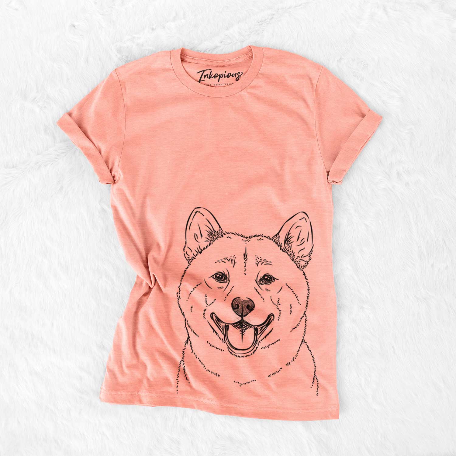 Hand-drawn sketch of Hiro the Shiba Inu on a Sunset Bella Canvas Unisex Crewneck
