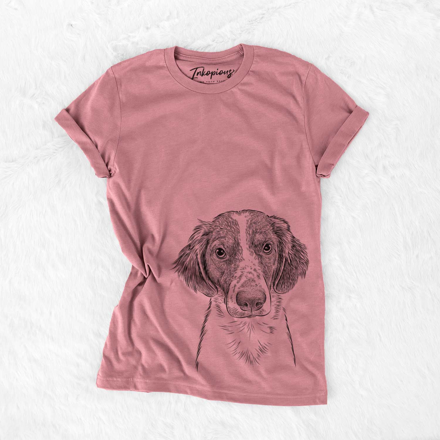 Hand-drawn sketch of Holly the Brittany Spaniel on a Mauve Unisex crewneck
