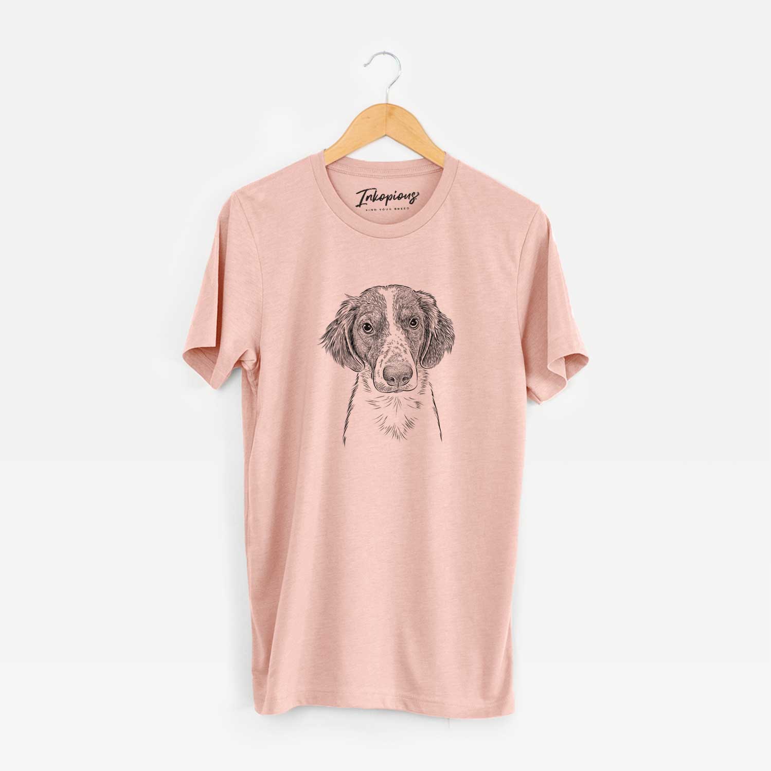 Hand-drawn sketch of Holly the Brittany Spaniel on a Peach Unisex crewneck