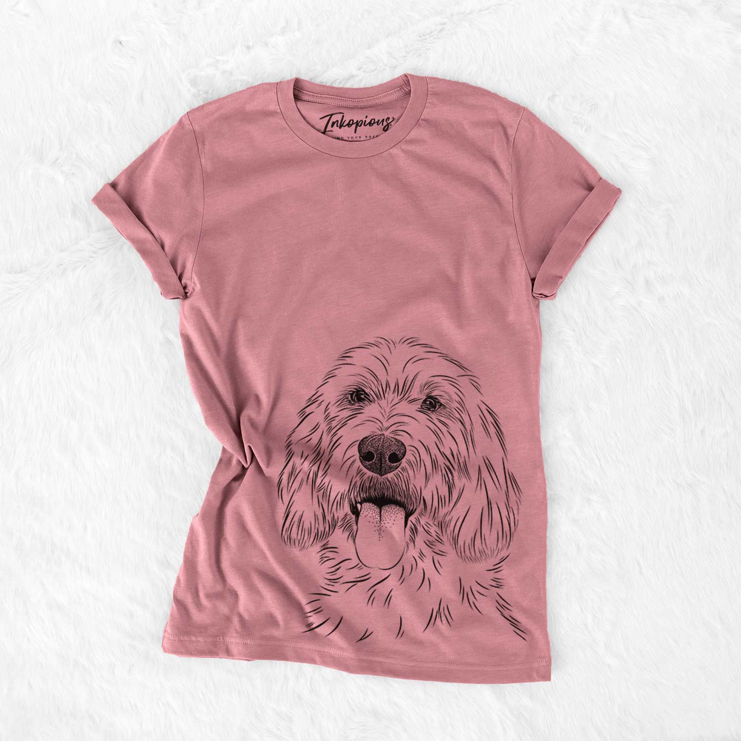 Hand-drawn sketch of Homer the Grand Basset Griffon Vendeen on a Mauve Bella Canvas Unisex Crewneck