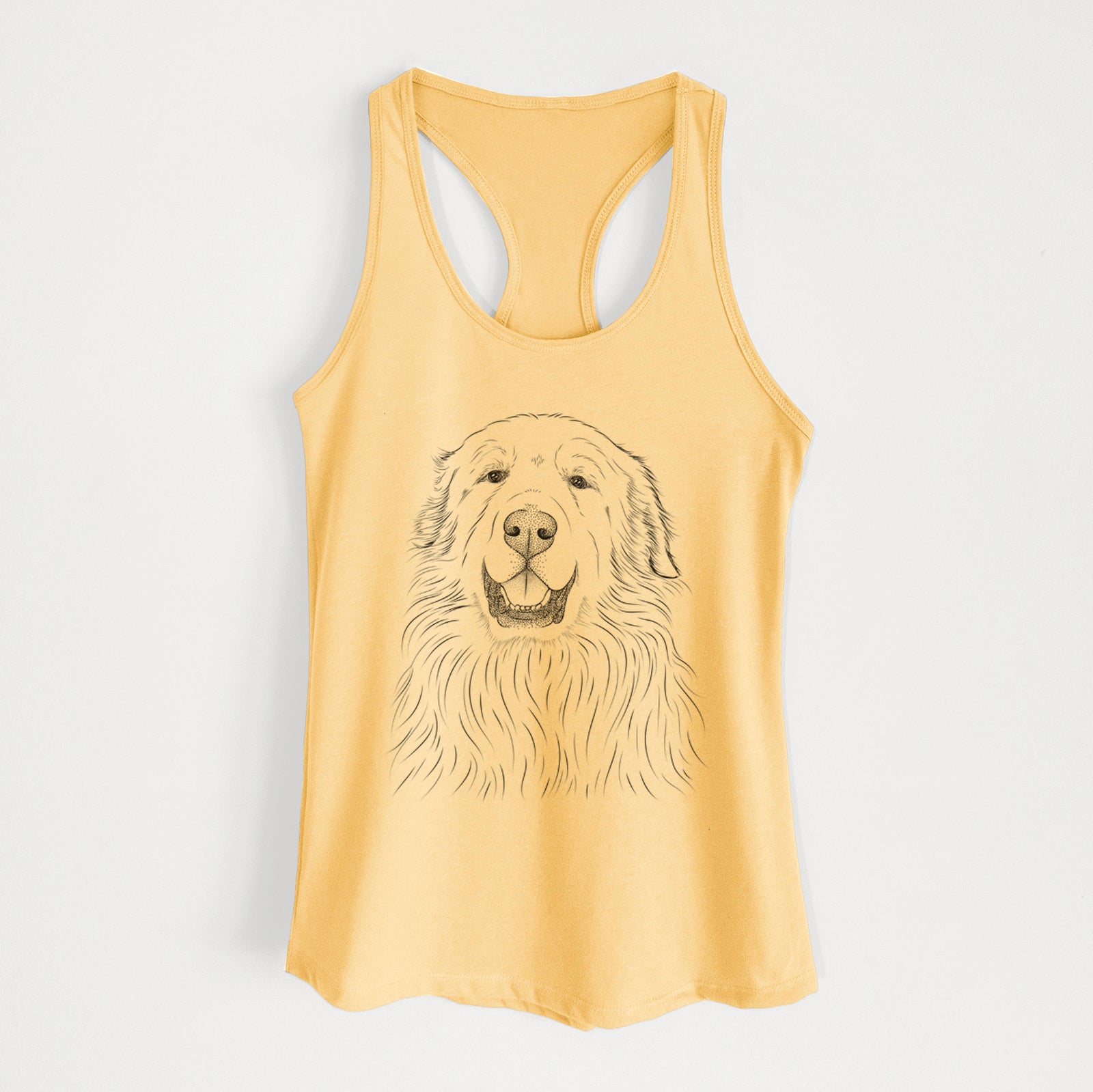 Hand-drawn sketch of Horton the Great Pyrenees on a Banana Cream Women's racerback tanktop