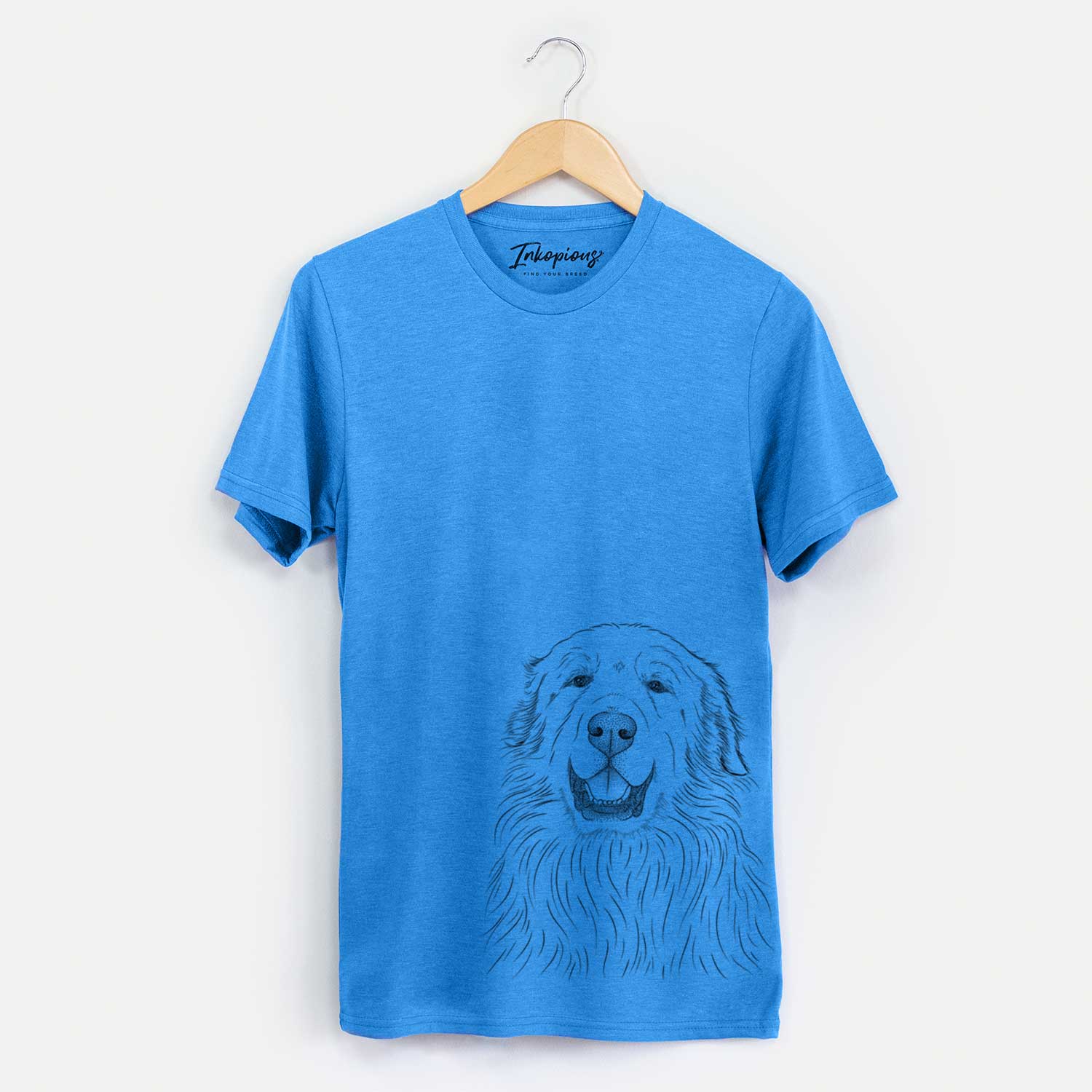 Hand-drawn sketch of Horton the Great Pyrenees on a Blue Unisex crewneck