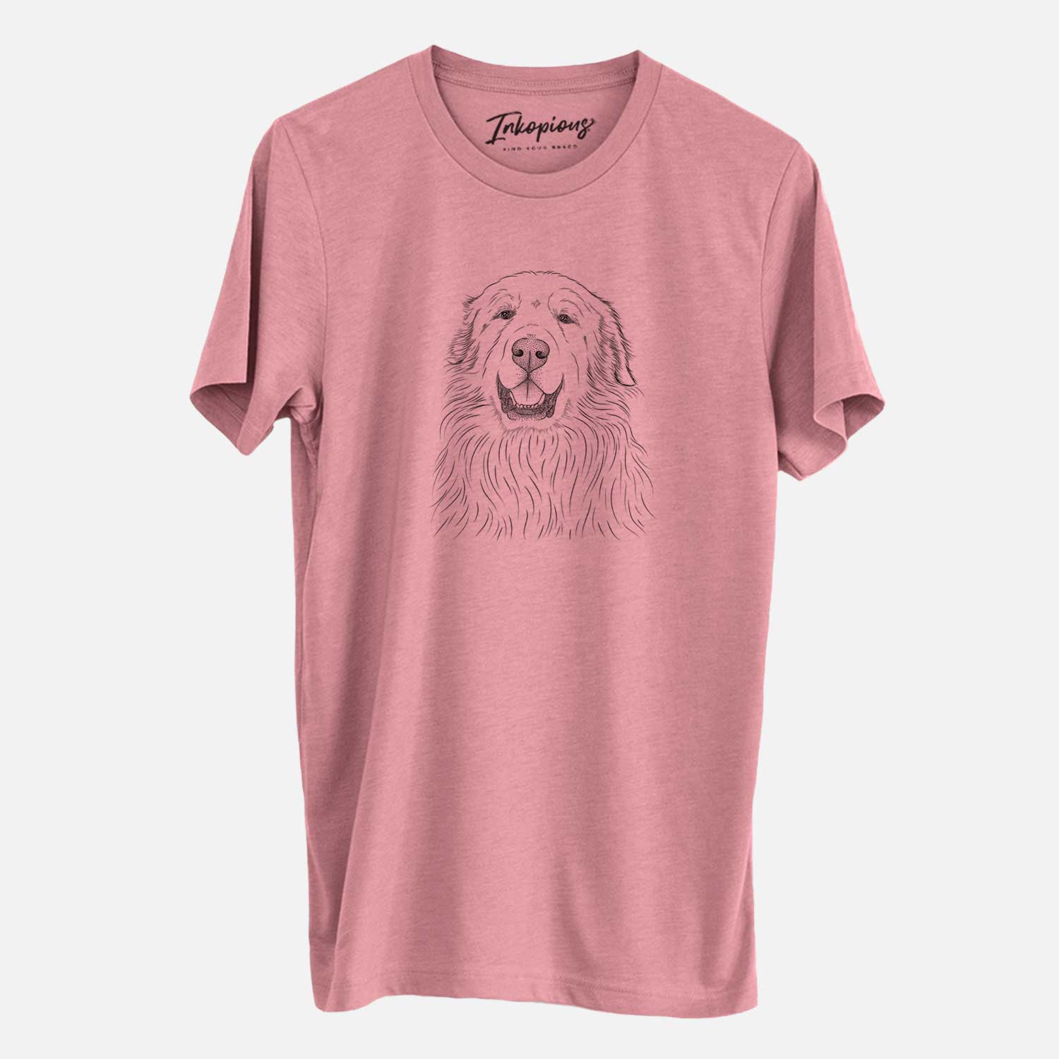 Hand-drawn sketch of Horton the Great Pyrenees on a Mauve Unisex crewneck