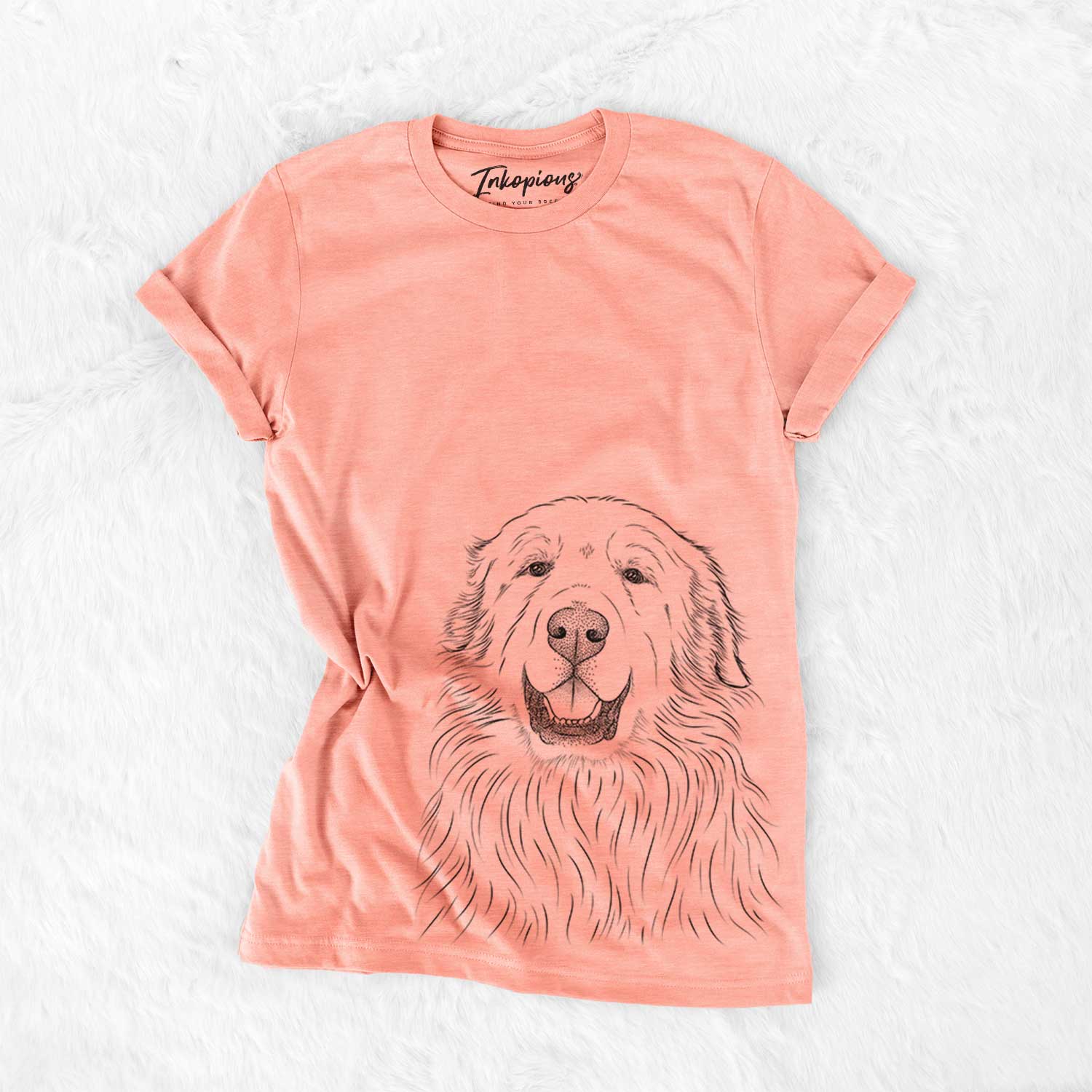 Hand-drawn sketch of Horton the Great Pyrenees on a Sunset Bella Canvas Unisex Crewneck