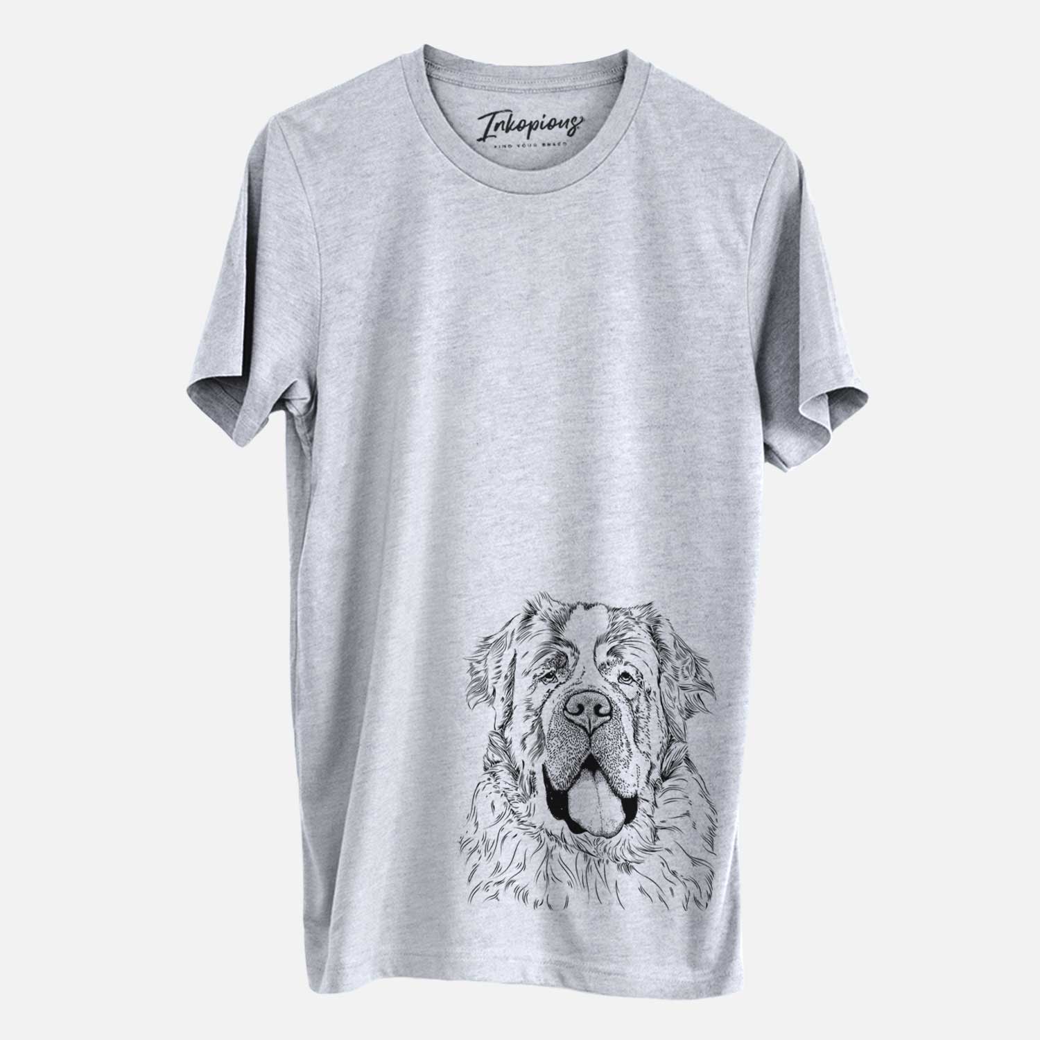 Hand-drawn sketch of Hoss the Saint Bernard on a Grey Unisex crewneck