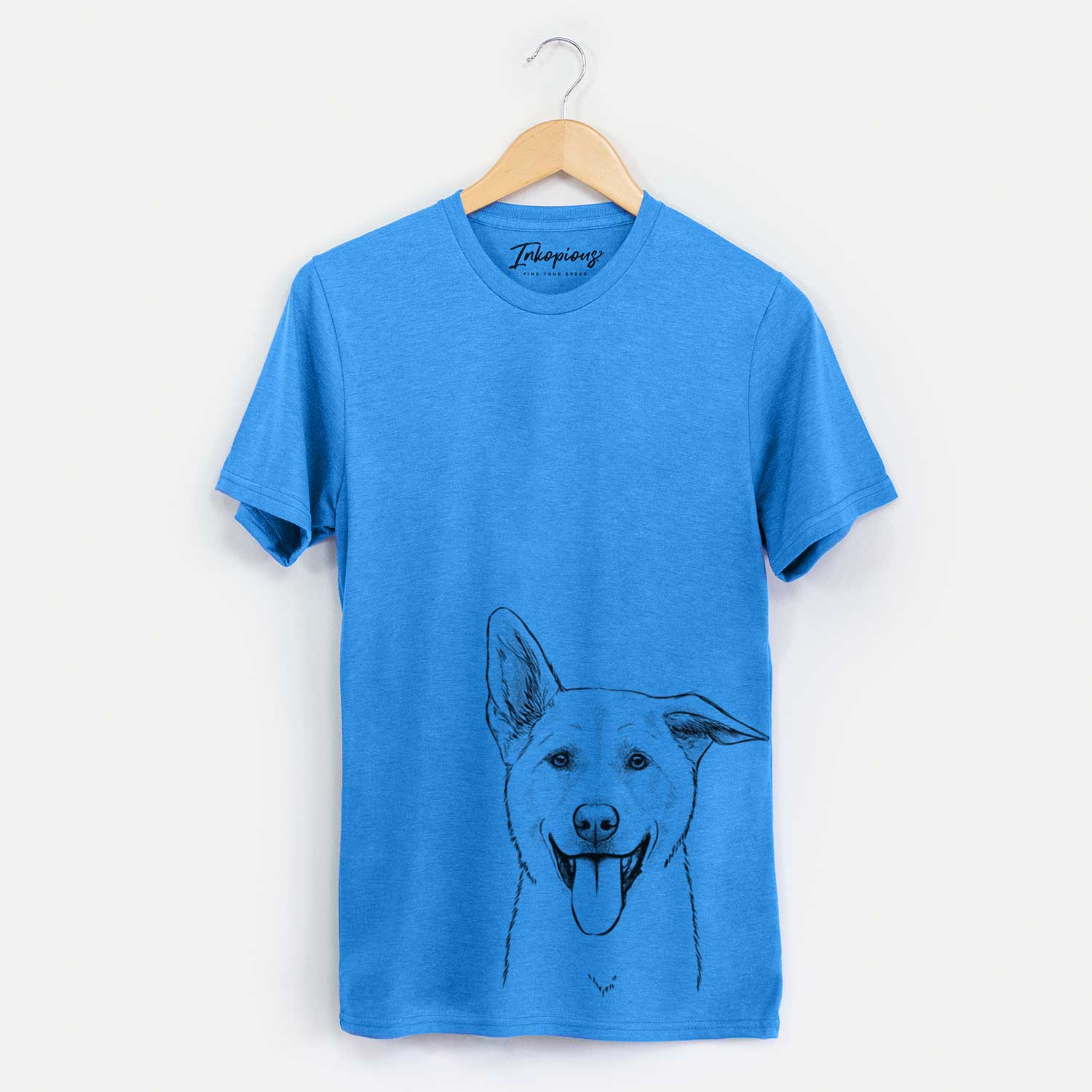 Hand-drawn sketch of Hoya the Korean Jindo on a Blue Unisex crewneck