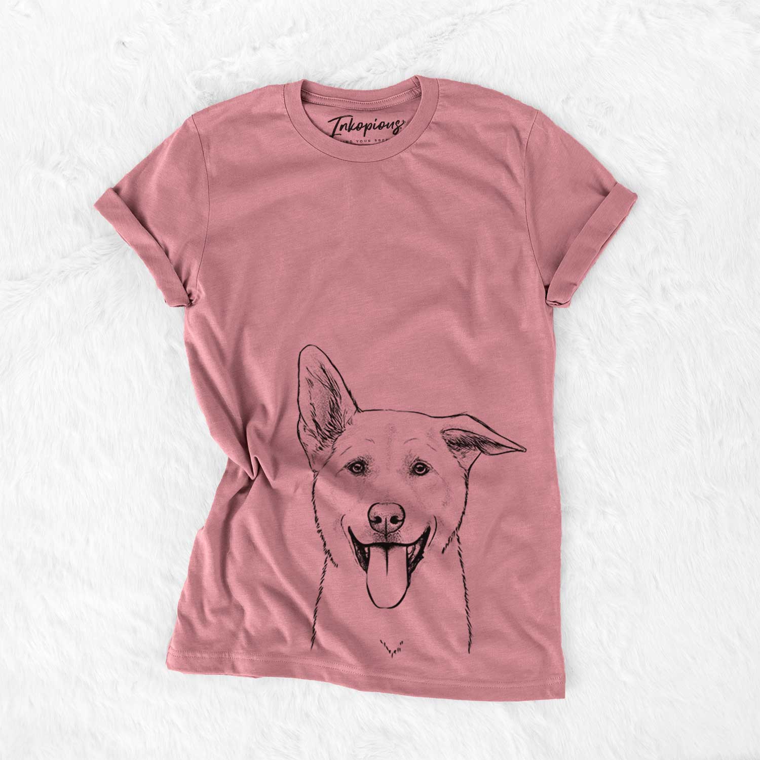 Hand-drawn sketch of Hoya the Korean Jindo on a Mauve Bella Canvas Unisex Crewneck