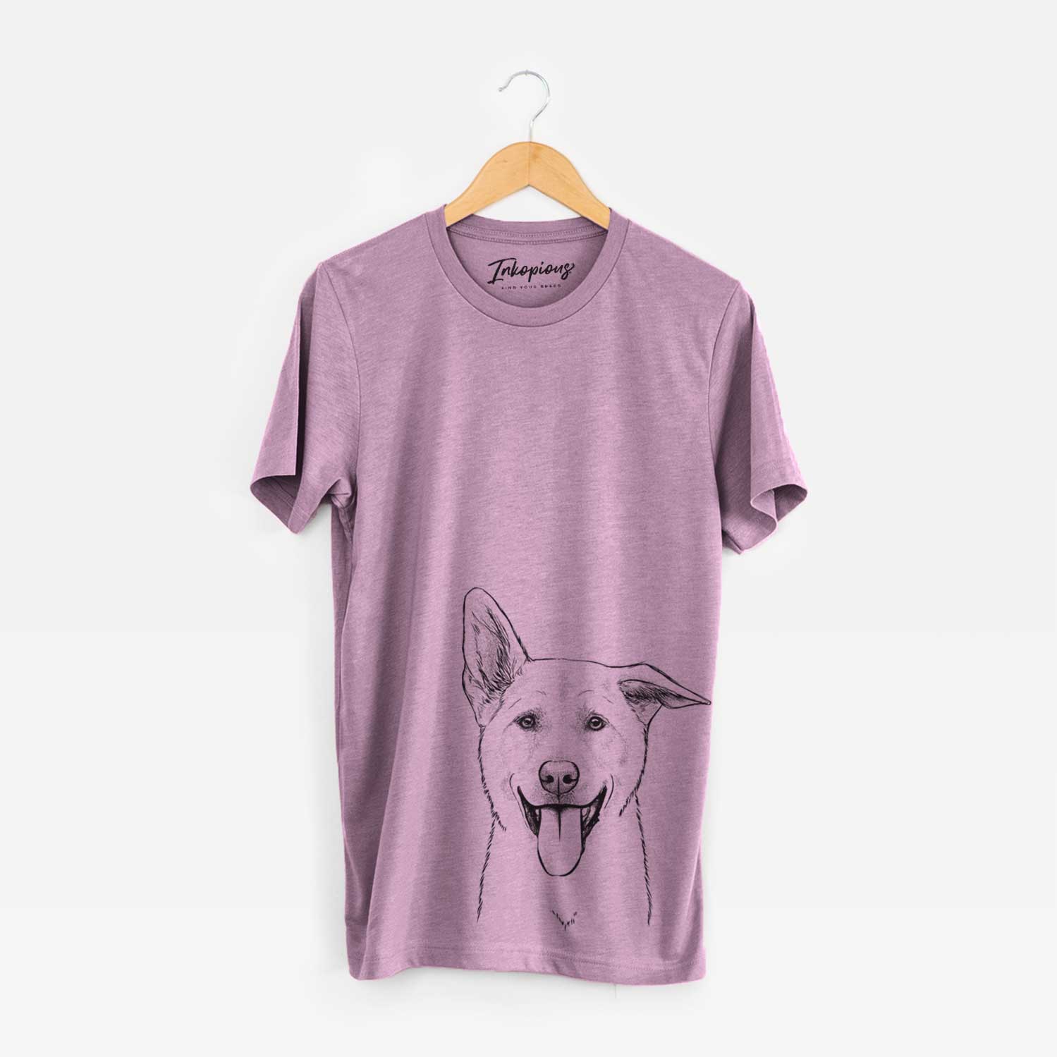 Hand-drawn sketch of Hoya the Korean Jindo on an Orchid Unisex crewneck