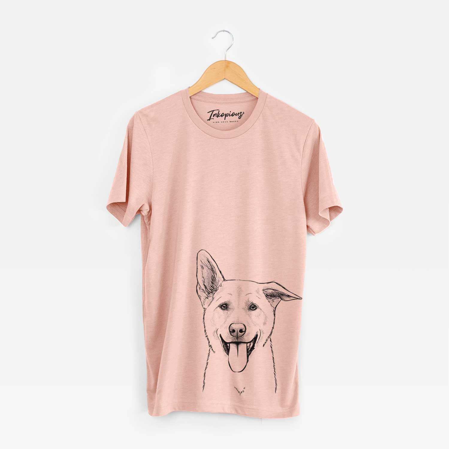Hand-drawn sketch of Hoya the Korean Jindo on a Peach Unisex crewneck