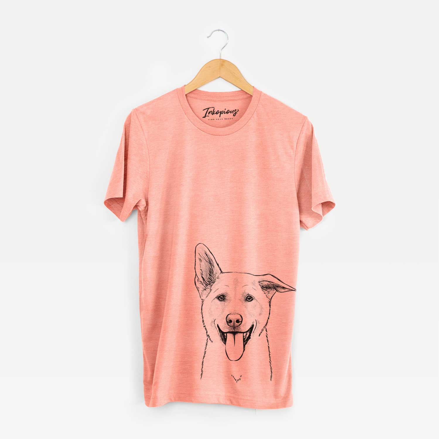 Hand-drawn sketch of Hoya the Korean Jindo on a Sunset Bella Canvas Unisex Crewneck