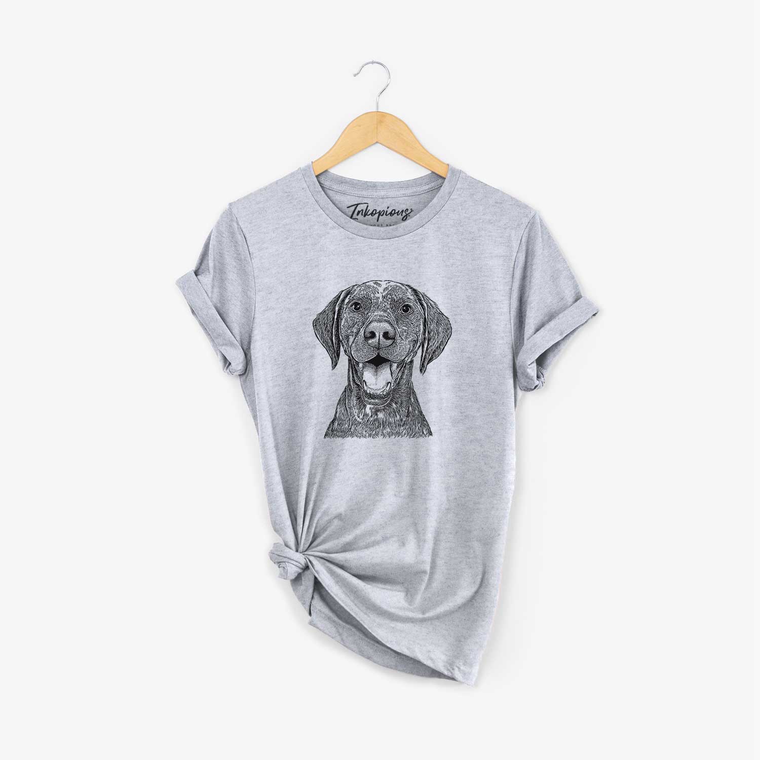 Hand-drawn sketch of Hudson the German Shorthaired Pointer on a Grey Unisex crewneck