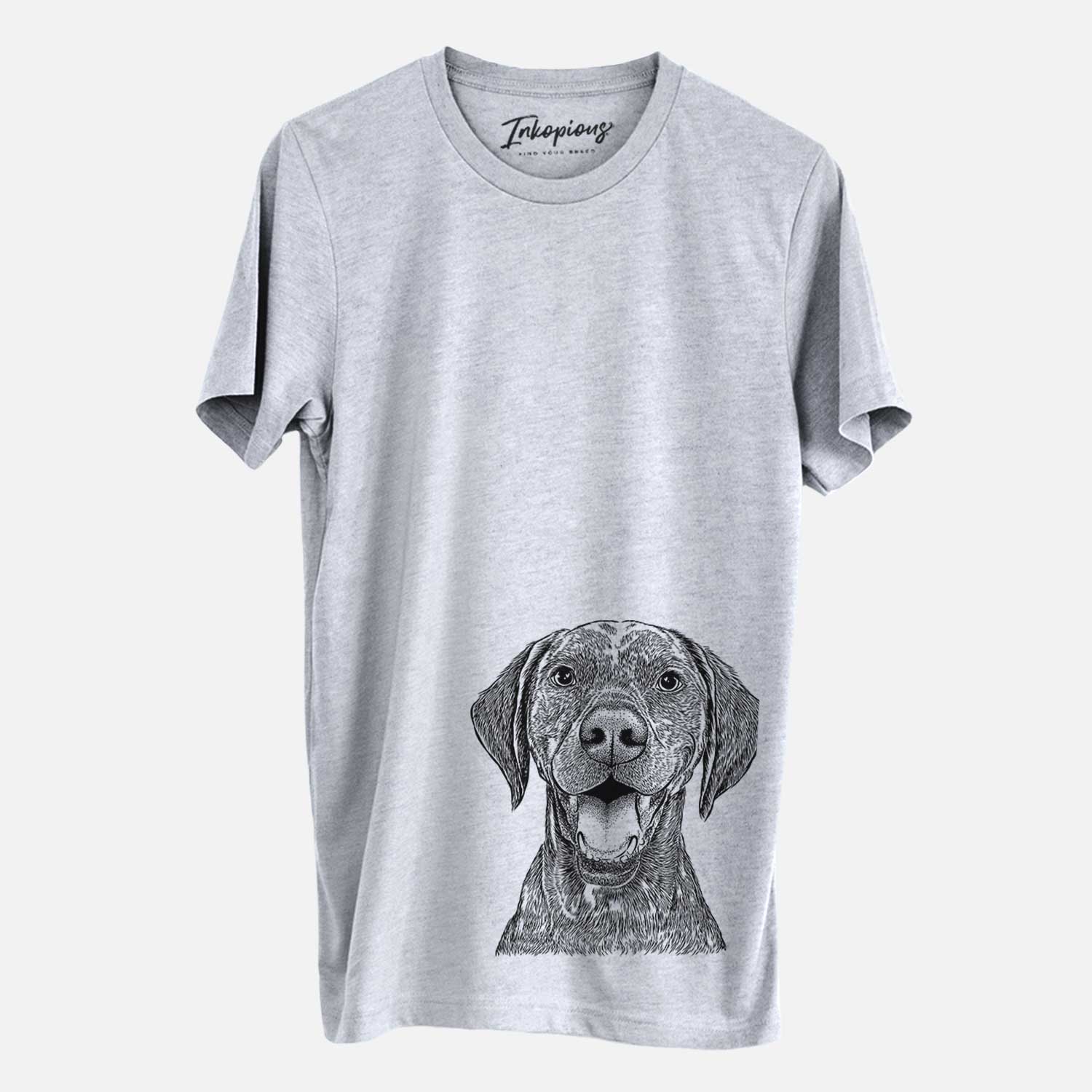 Hand-drawn sketch of Hudson the German Shorthaired Pointer on a Grey Unisex crewneck