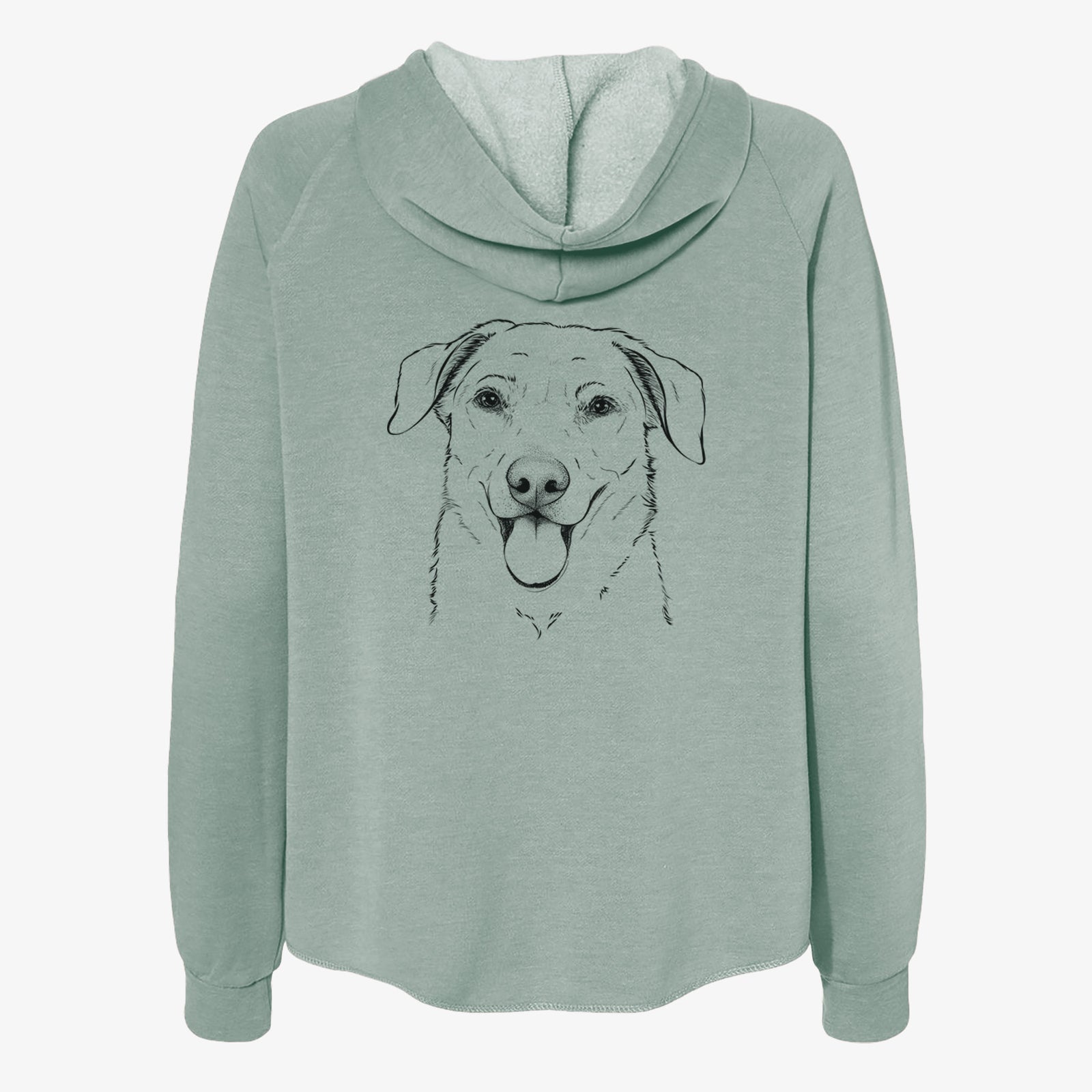 Hand-drawn sketch of Hudson the Shepherd on a Sage Women's cali wave zip-up sweatshirt
