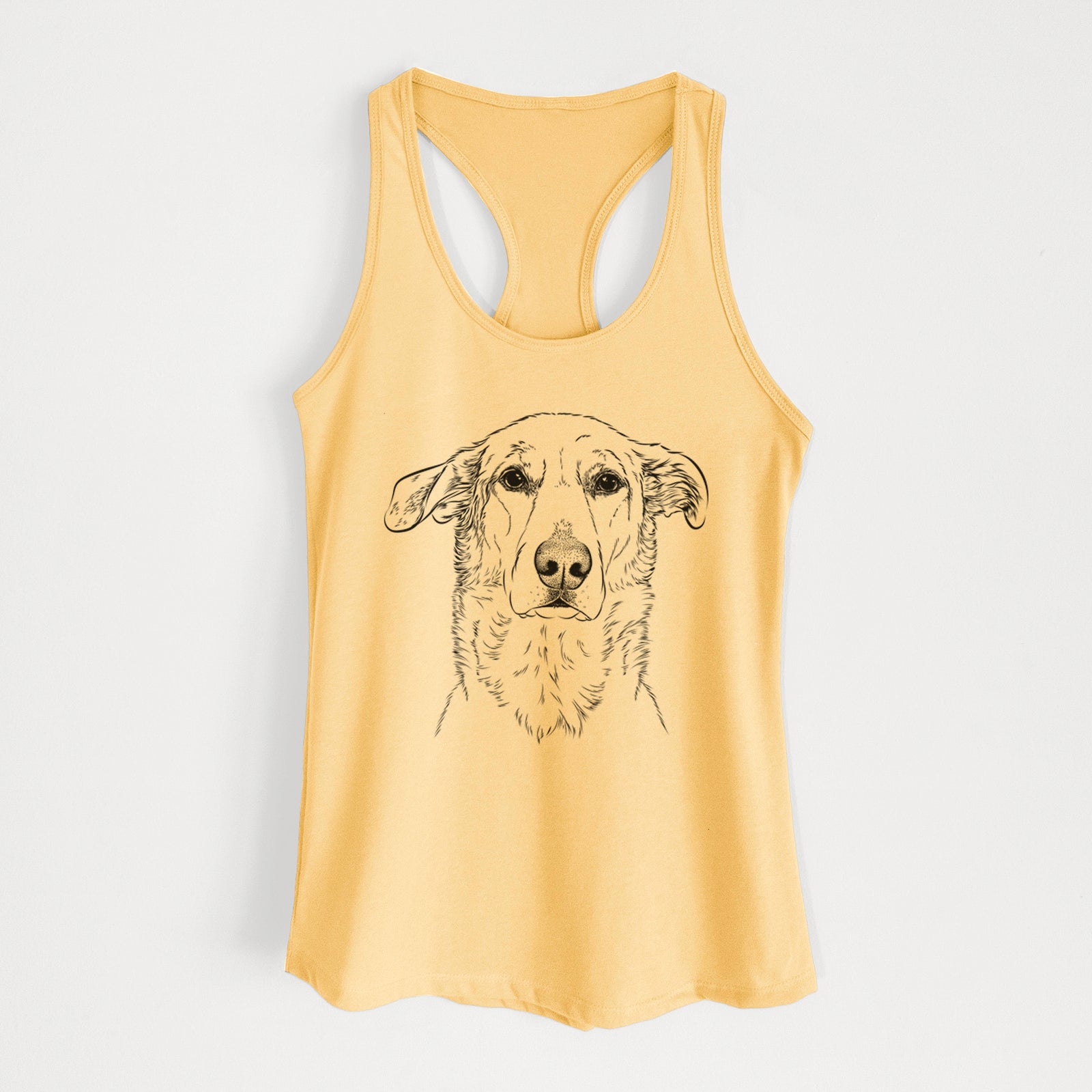Hand-drawn sketch of Hurricane the Chinook on a Banana Cream Women's racerback tanktop