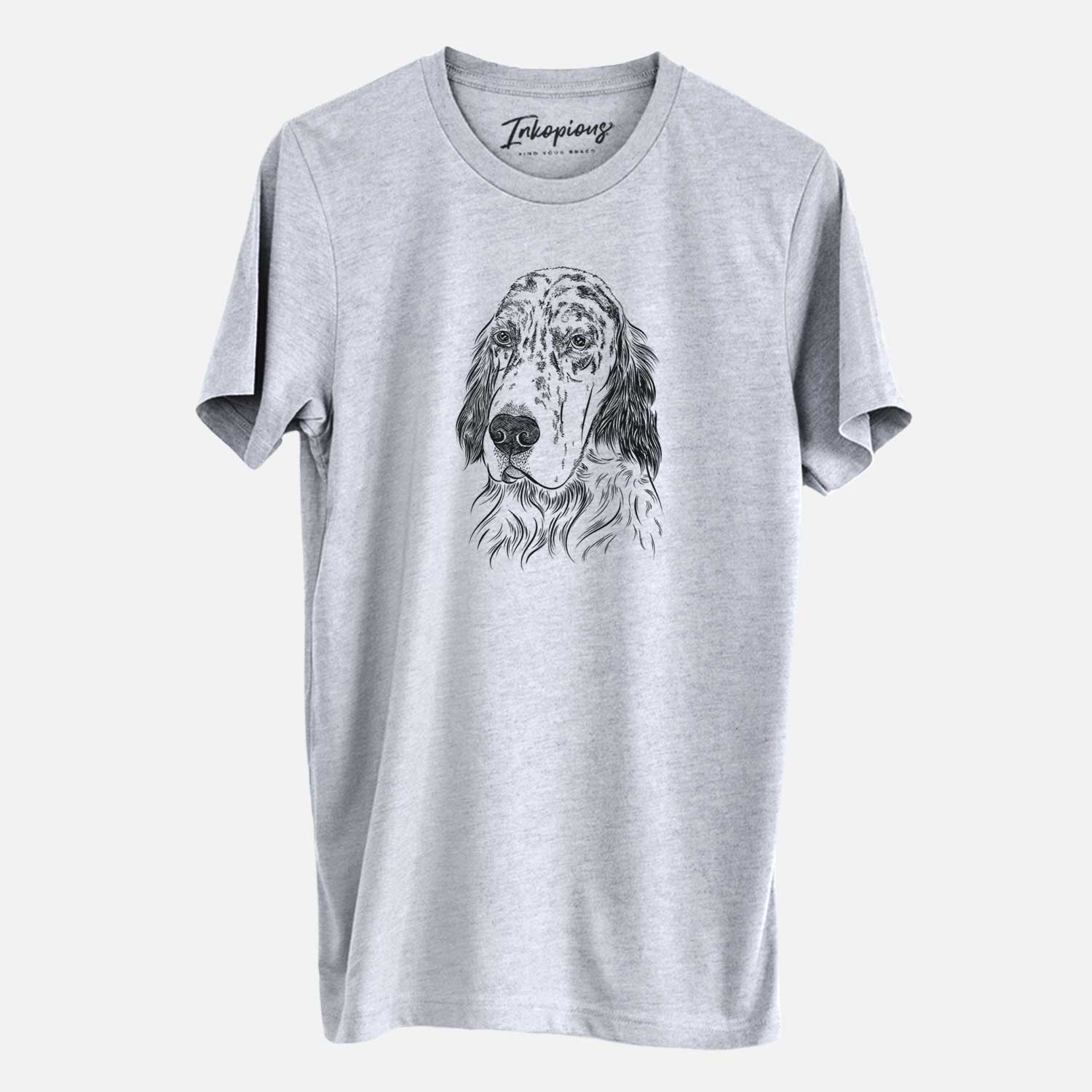 Hand-drawn sketch of Hutch the English Setter on a Grey Unisex crewneck