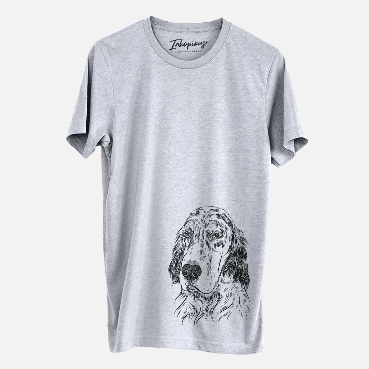 Hand-drawn sketch of Hutch the English Setter on a Grey Unisex crewneck