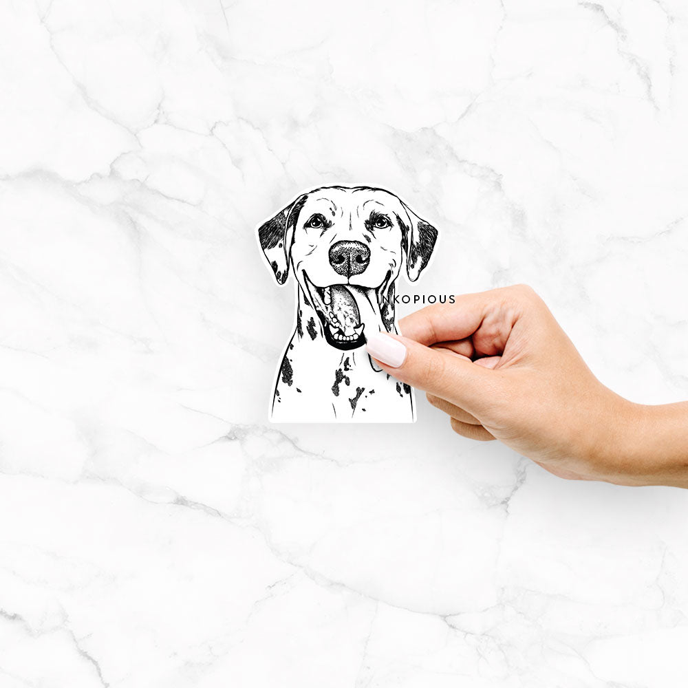 Hand-drawn sketch of Hydro the Dalmatian on a decal sticker